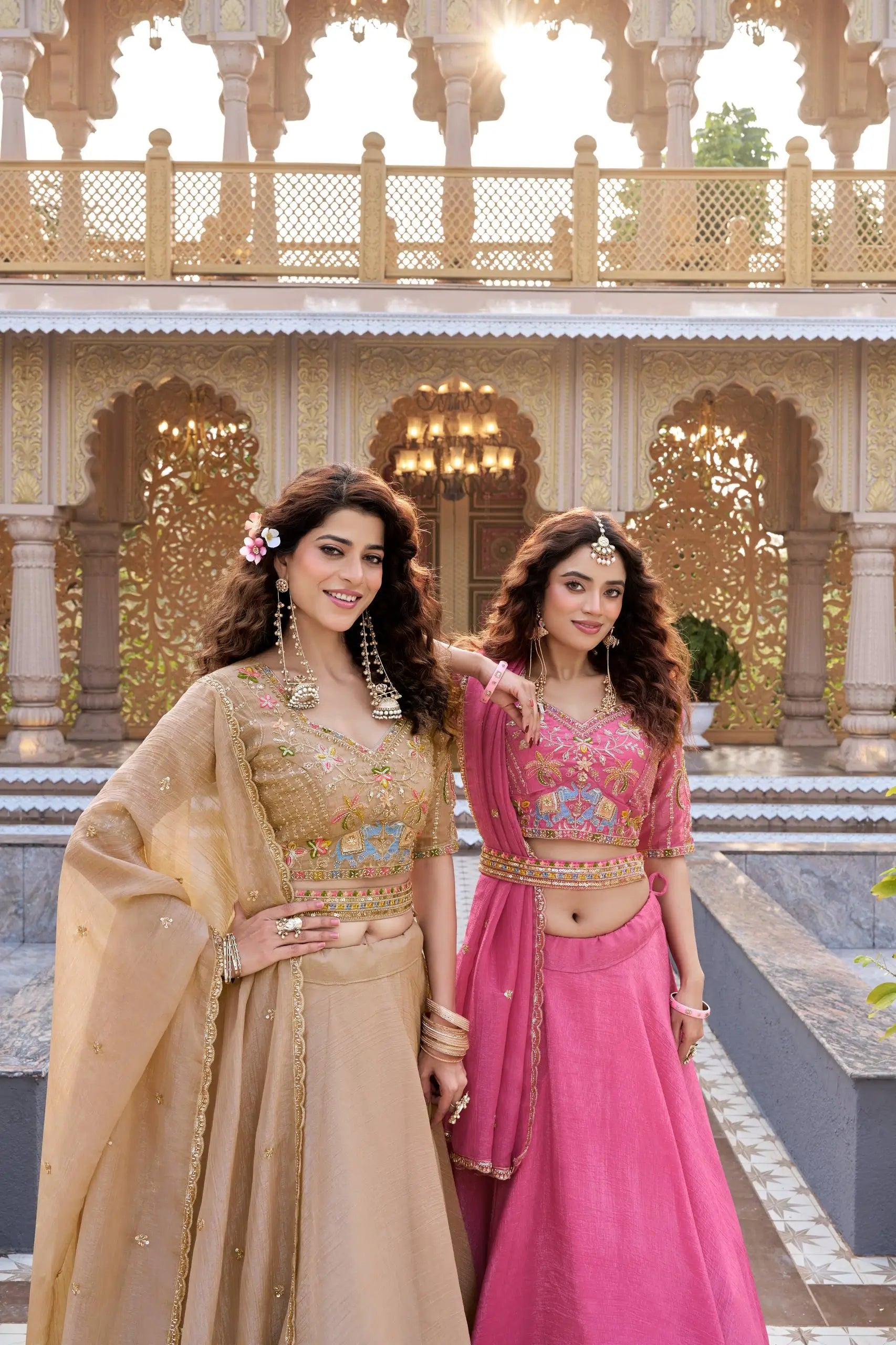 Rose Pink Pure Crunchy Silk Moti Sequins Embroidered Lehenga Choli for Wedding Wear