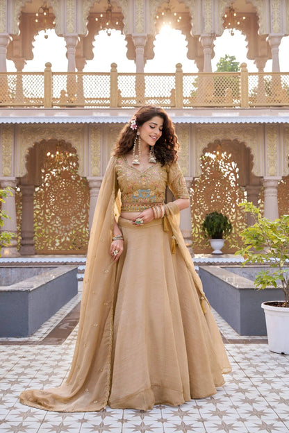 Rose Pink Pure Crunchy Silk Moti Sequins Embroidered Lehenga Choli for Wedding Wear