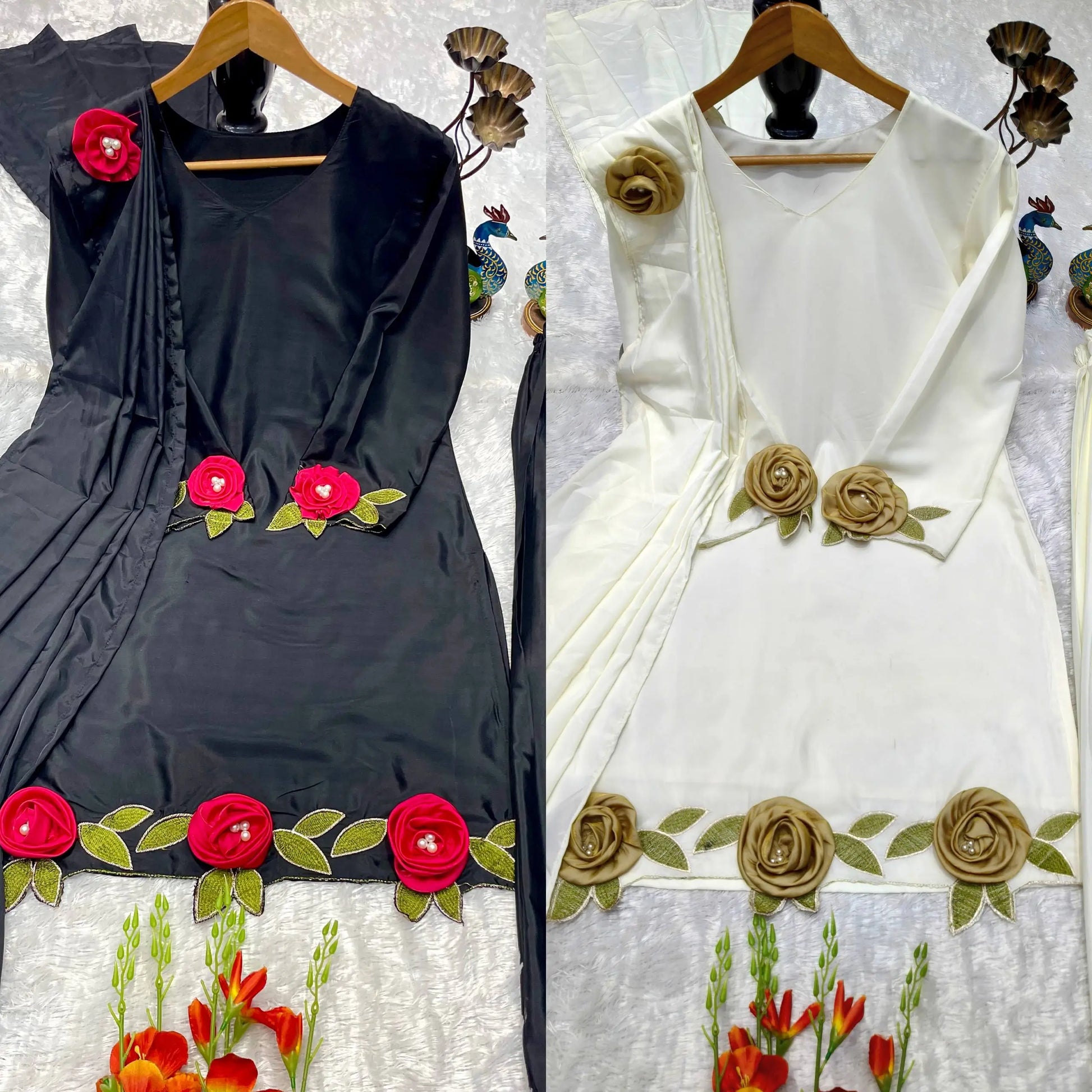 Rosette Embroidered Crepe Sharara