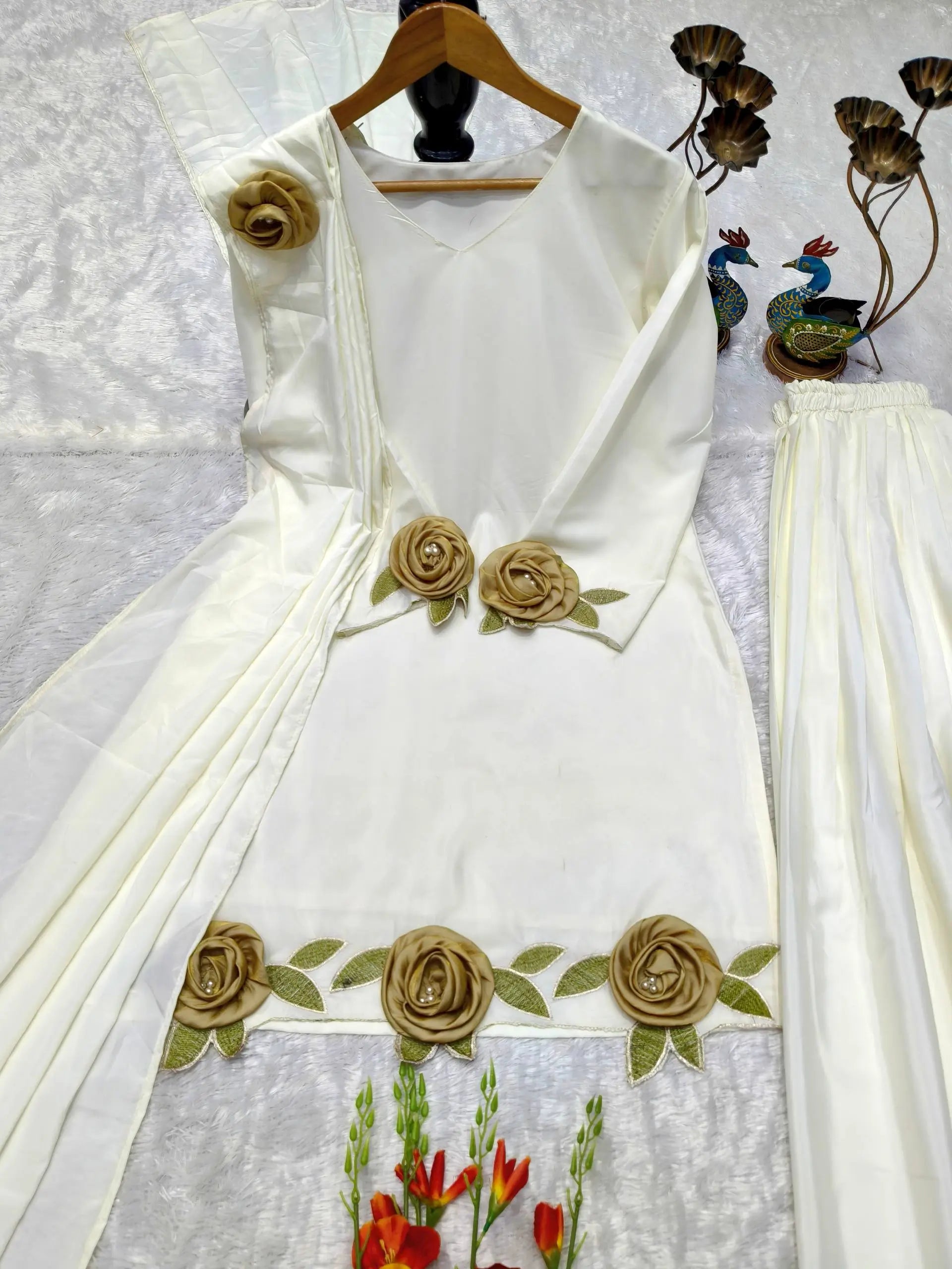 Rosette Embroidered Crepe Sharara