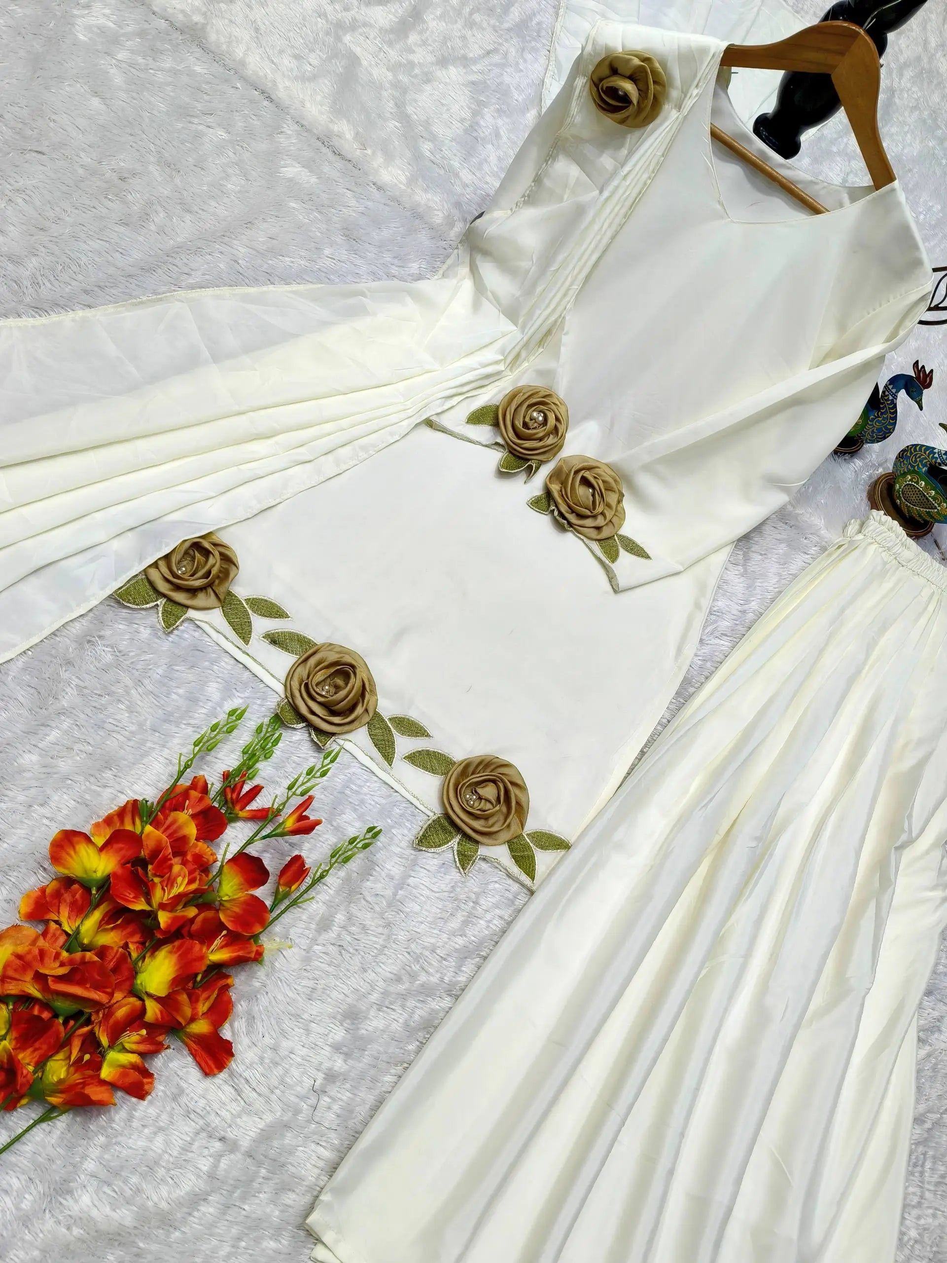 Rosette Embroidered Crepe Sharara