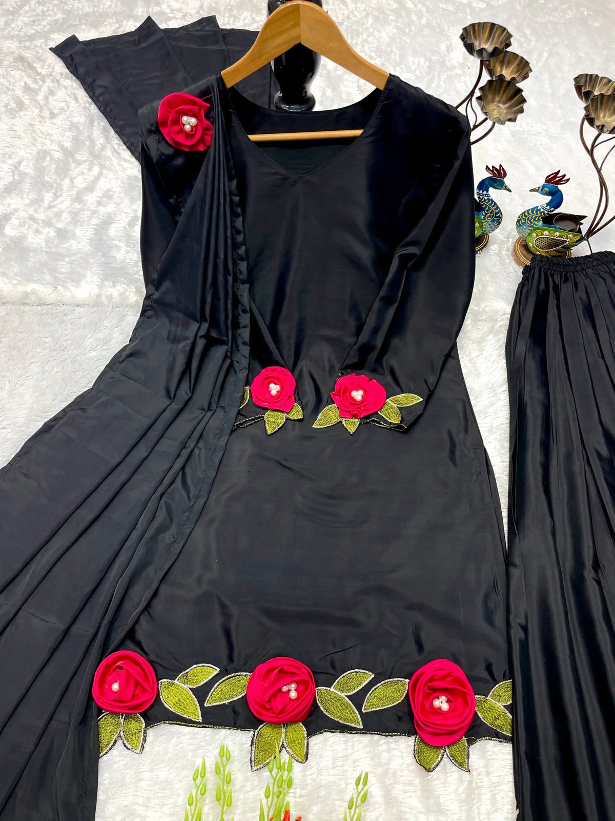 Rosette Embroidered Crepe Sharara