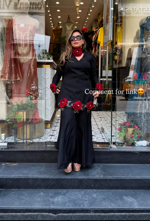 Rosette Embroidered Crepe Sharara