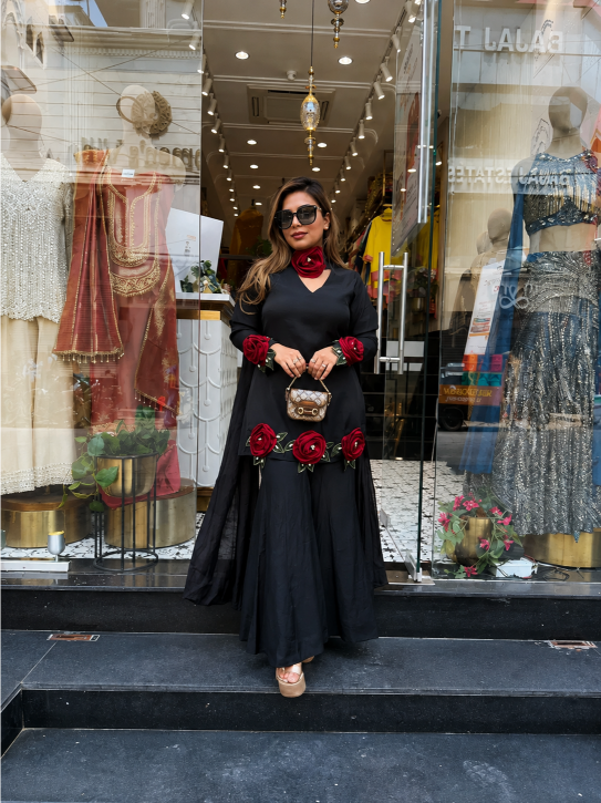 Rosette Embroidered Crepe Sharara