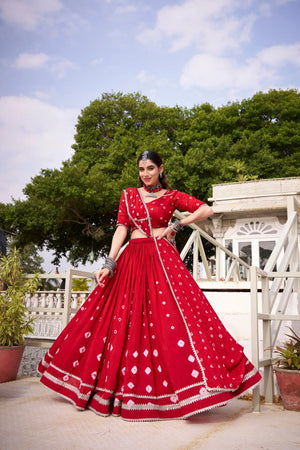Royal Bandhej Pure Chanderi Printed Lehenga Set