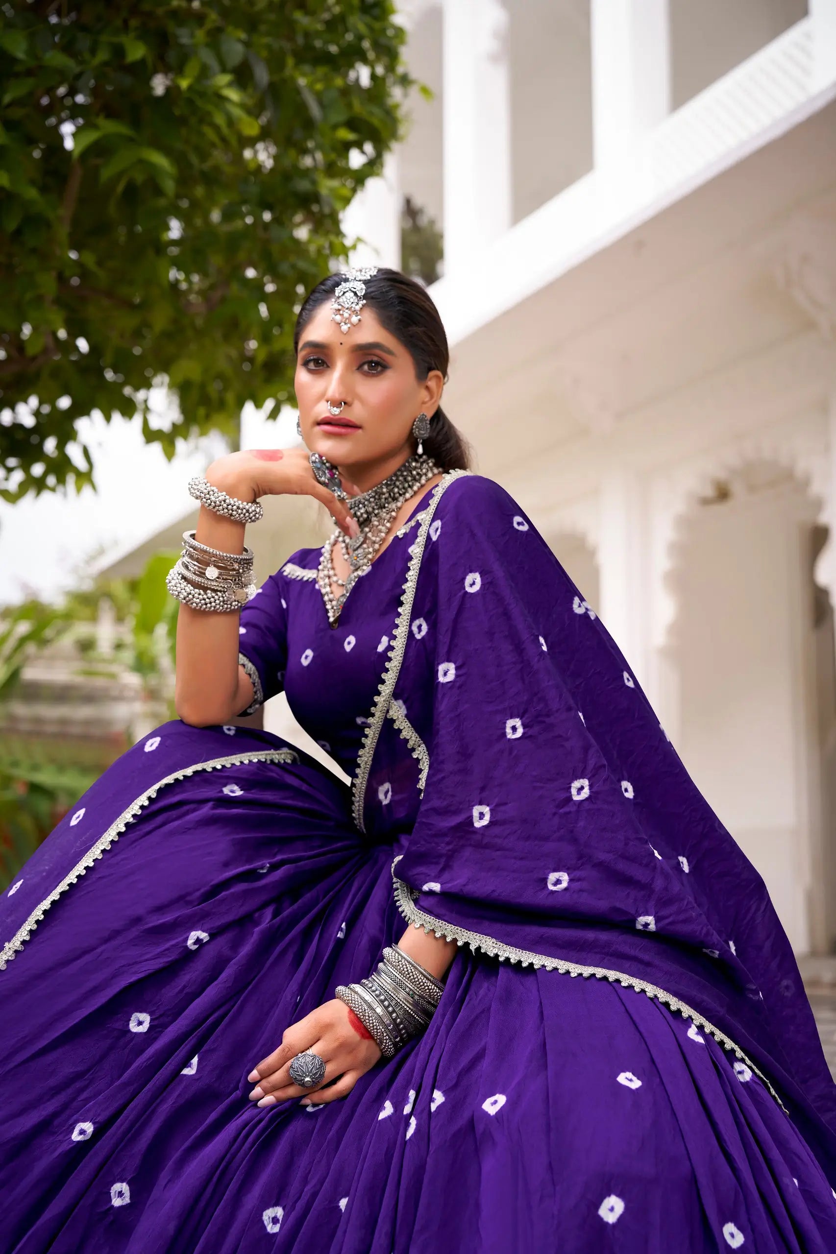 Royal Bandhej Pure Chanderi Printed Lehenga Set