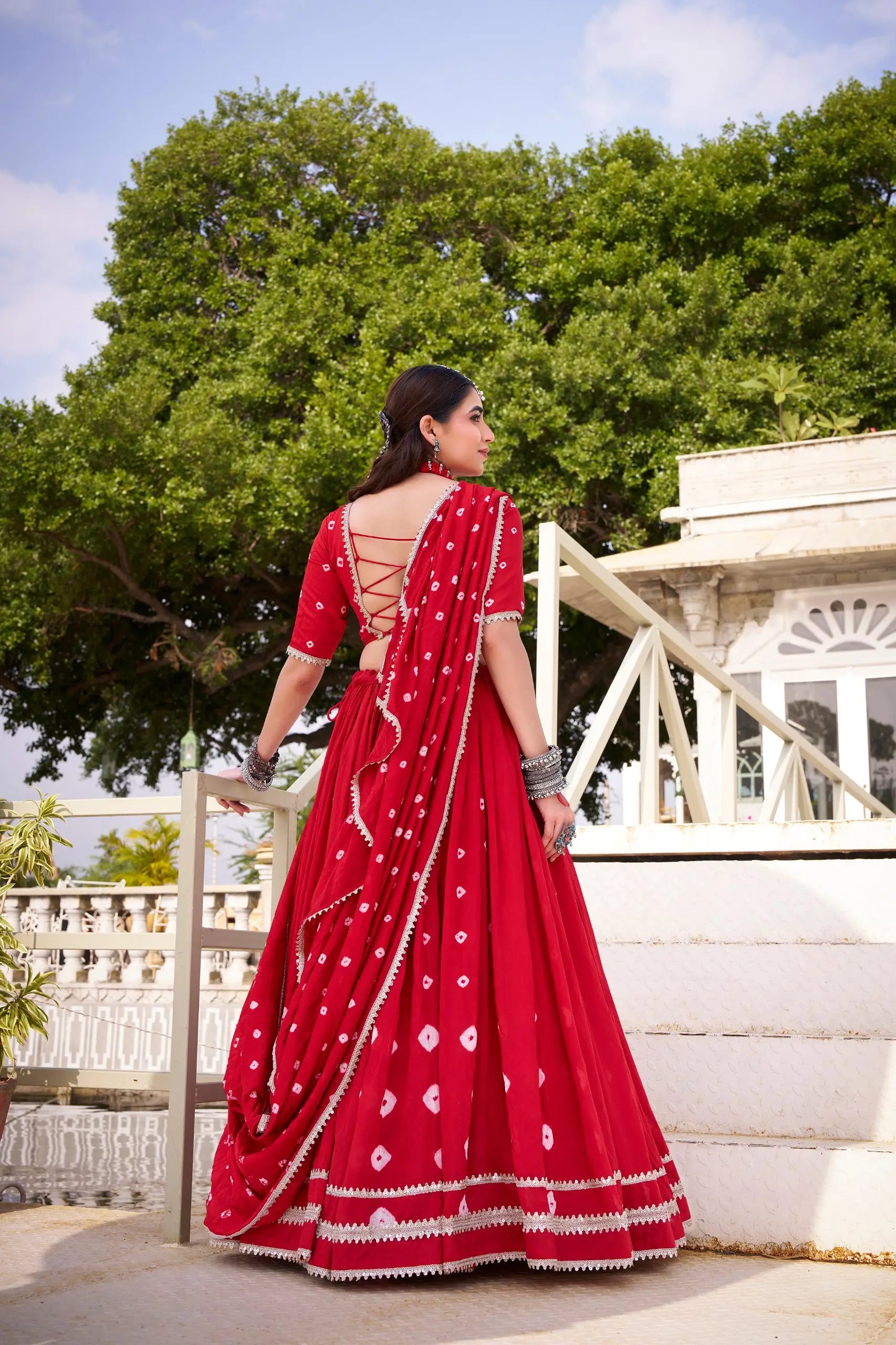 Royal Bandhej Pure Chanderi Printed Lehenga Set