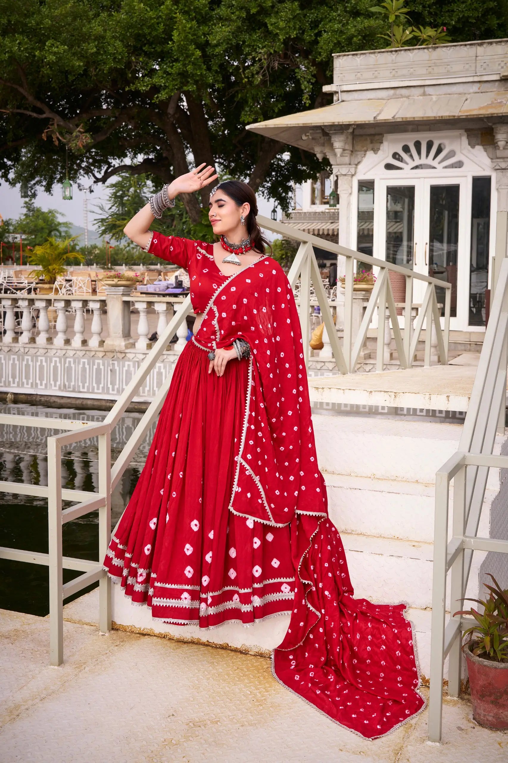 Royal Bandhej Pure Chanderi Printed Lehenga Set