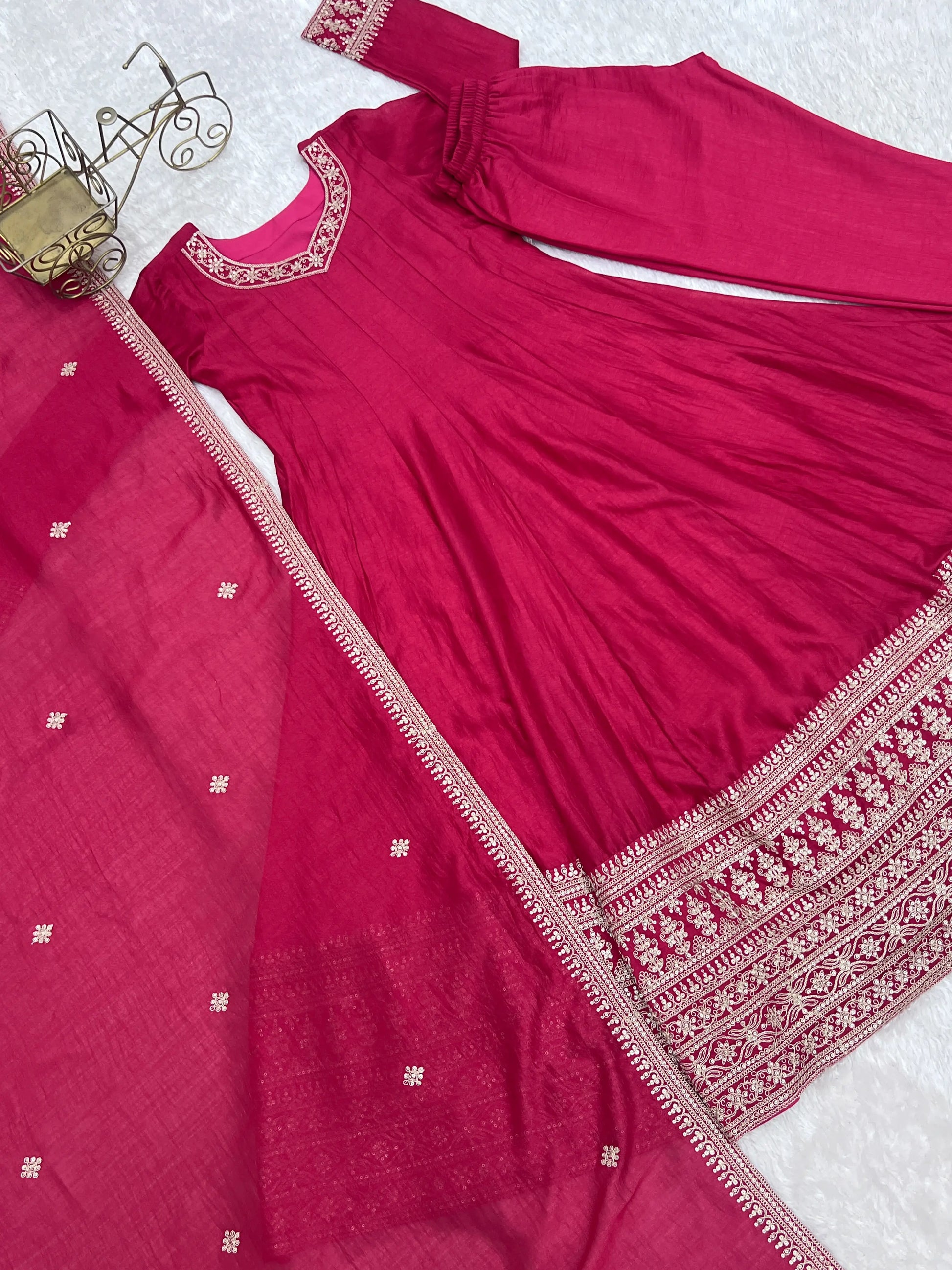 Royal Blooming Vichitra Silk Anarkali Set for Festive and Wedding Wear