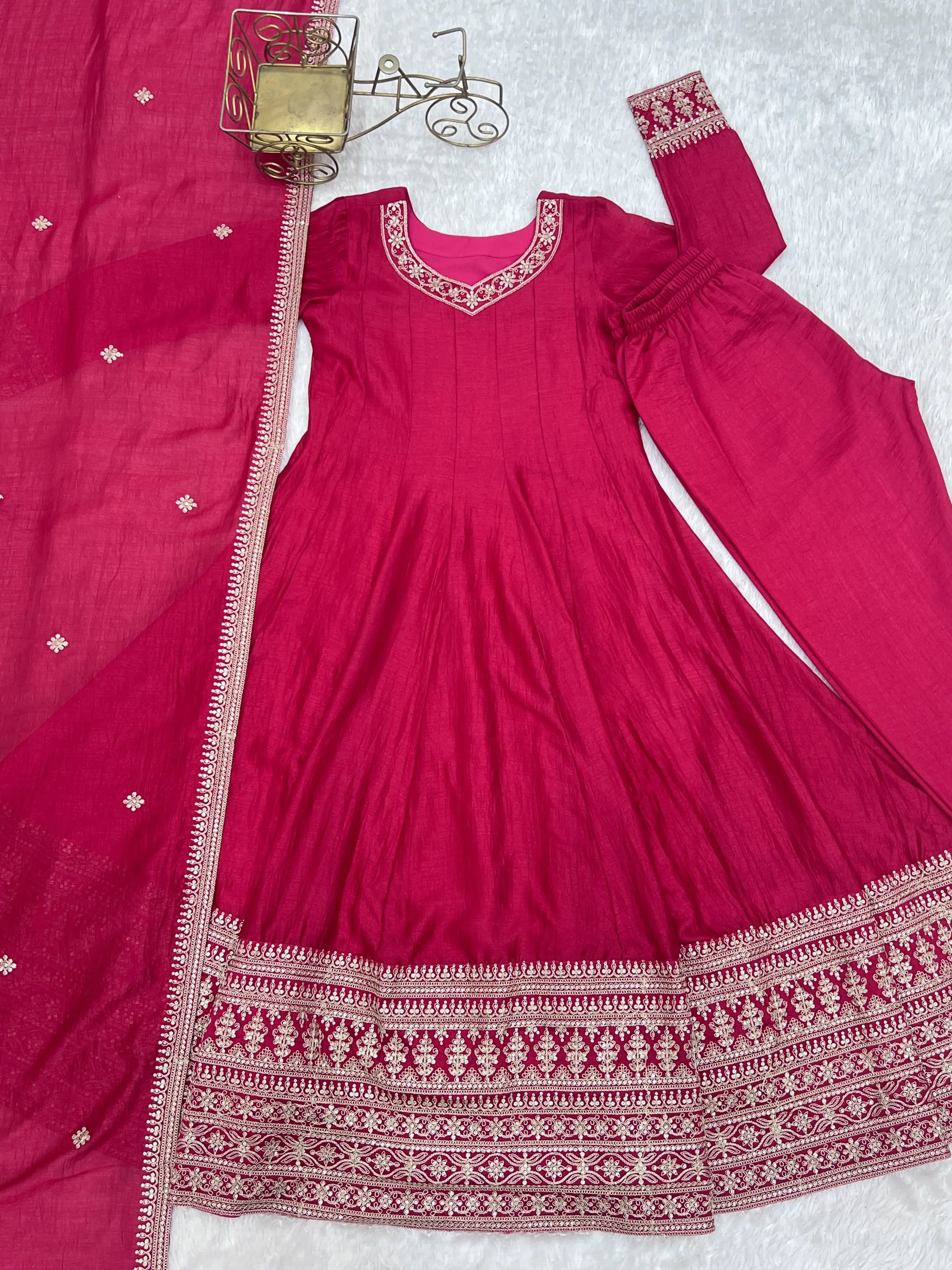 Royal Blooming Vichitra Silk Anarkali Set for Festive and Wedding Wear