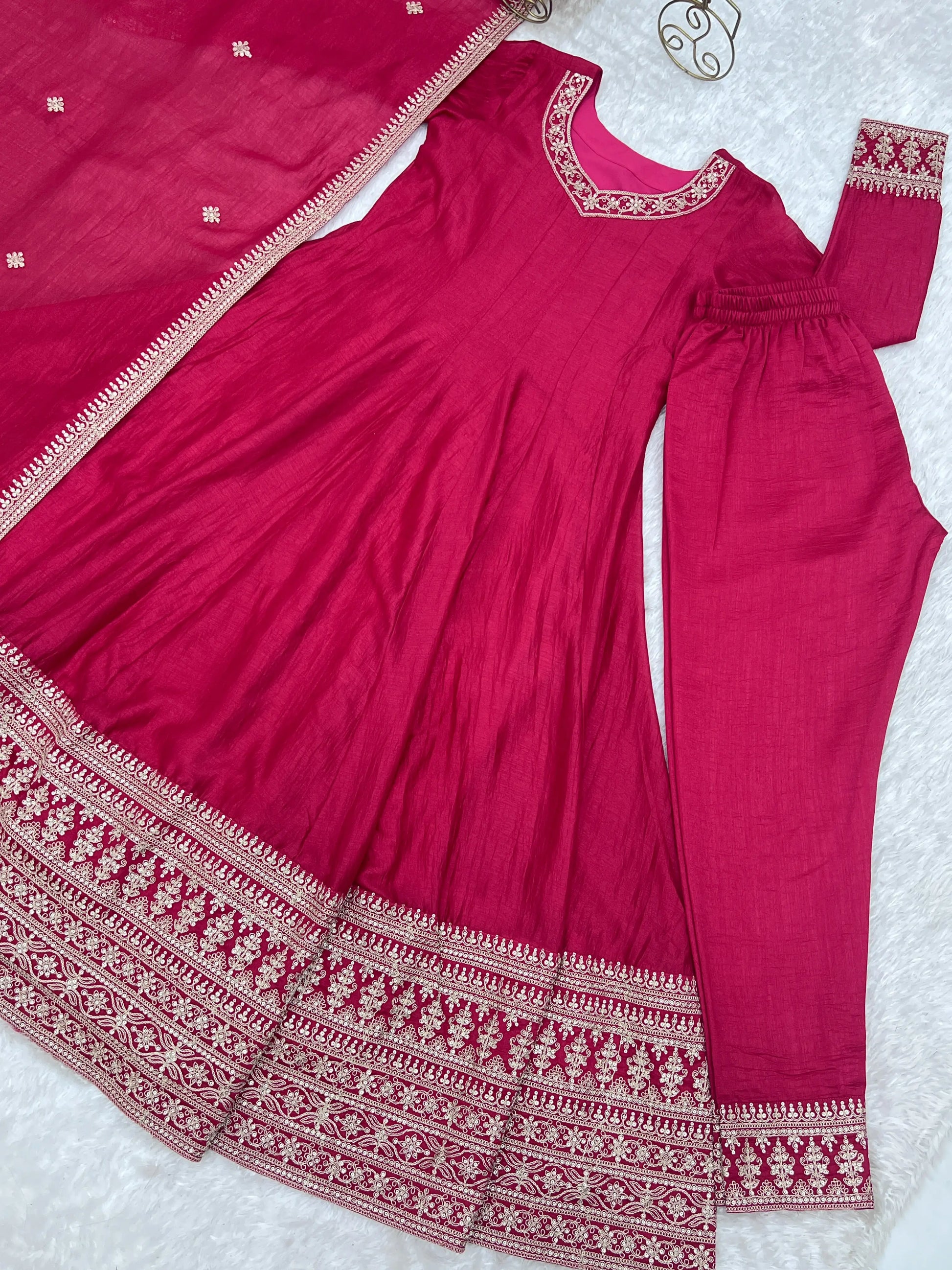Royal Blooming Vichitra Silk Anarkali Set for Festive and Wedding Wear