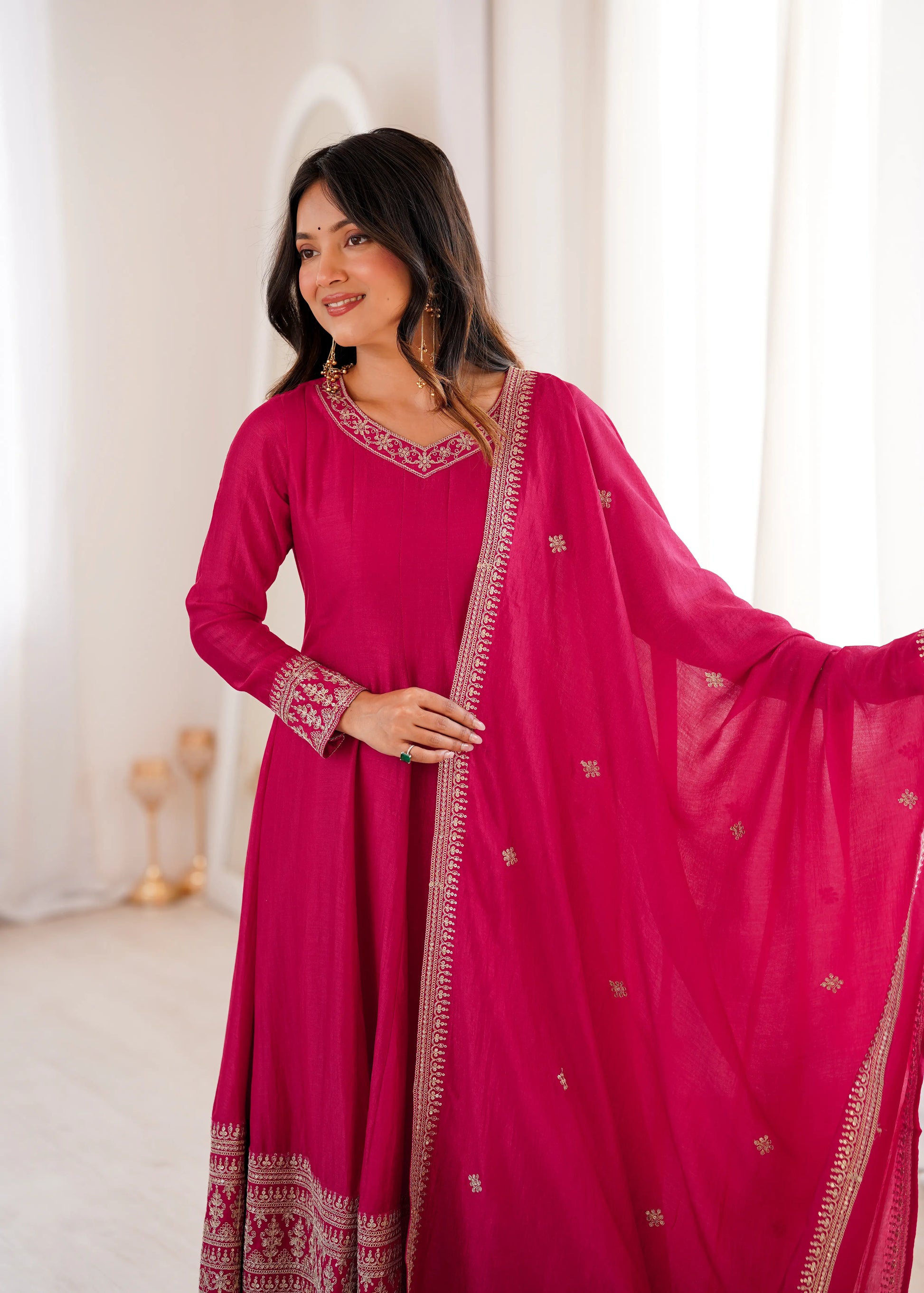 Royal Blooming Vichitra Silk Anarkali Set for Festive and Wedding Wear