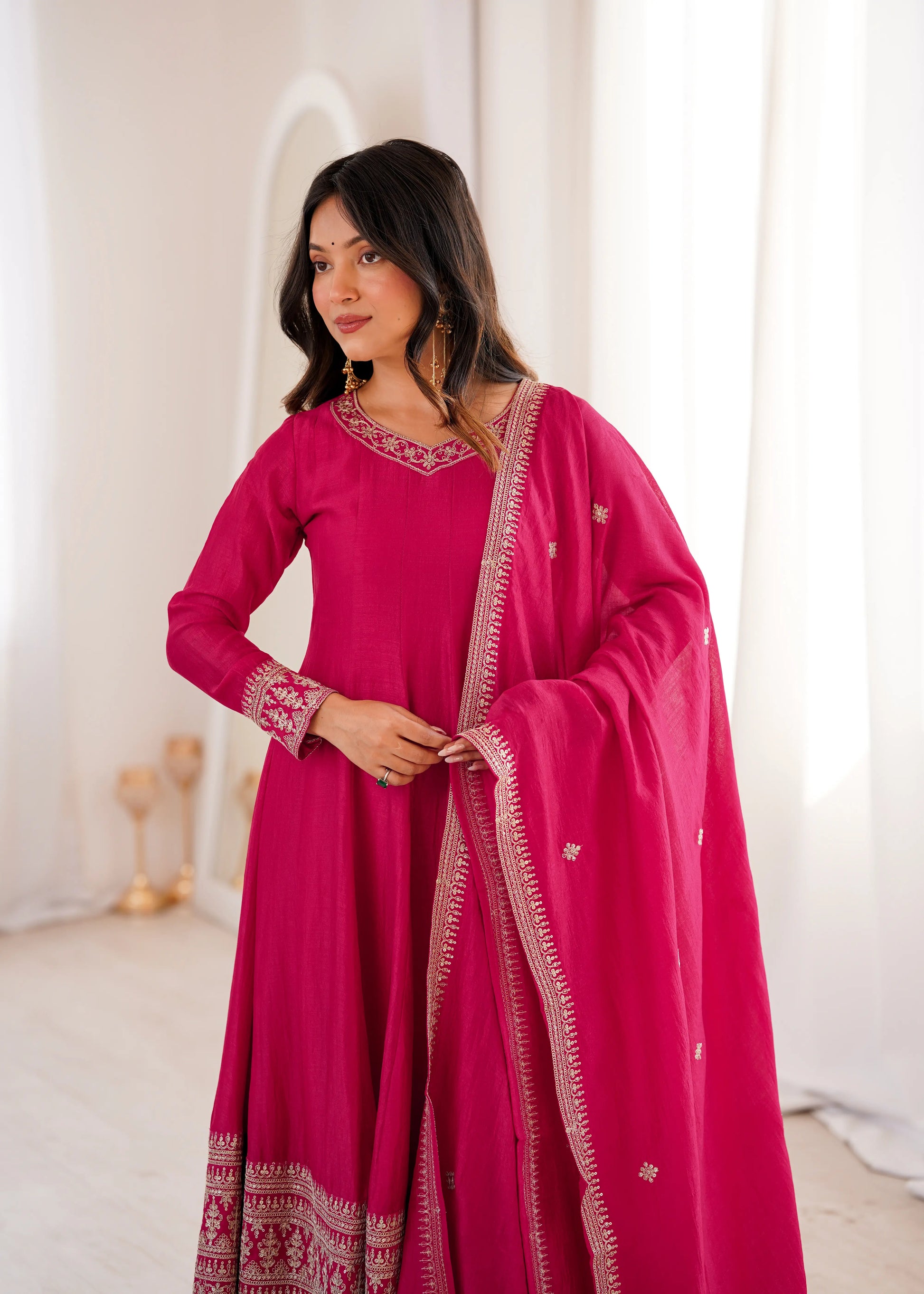 Royal Blooming Vichitra Silk Anarkali Set for Festive and Wedding Wear