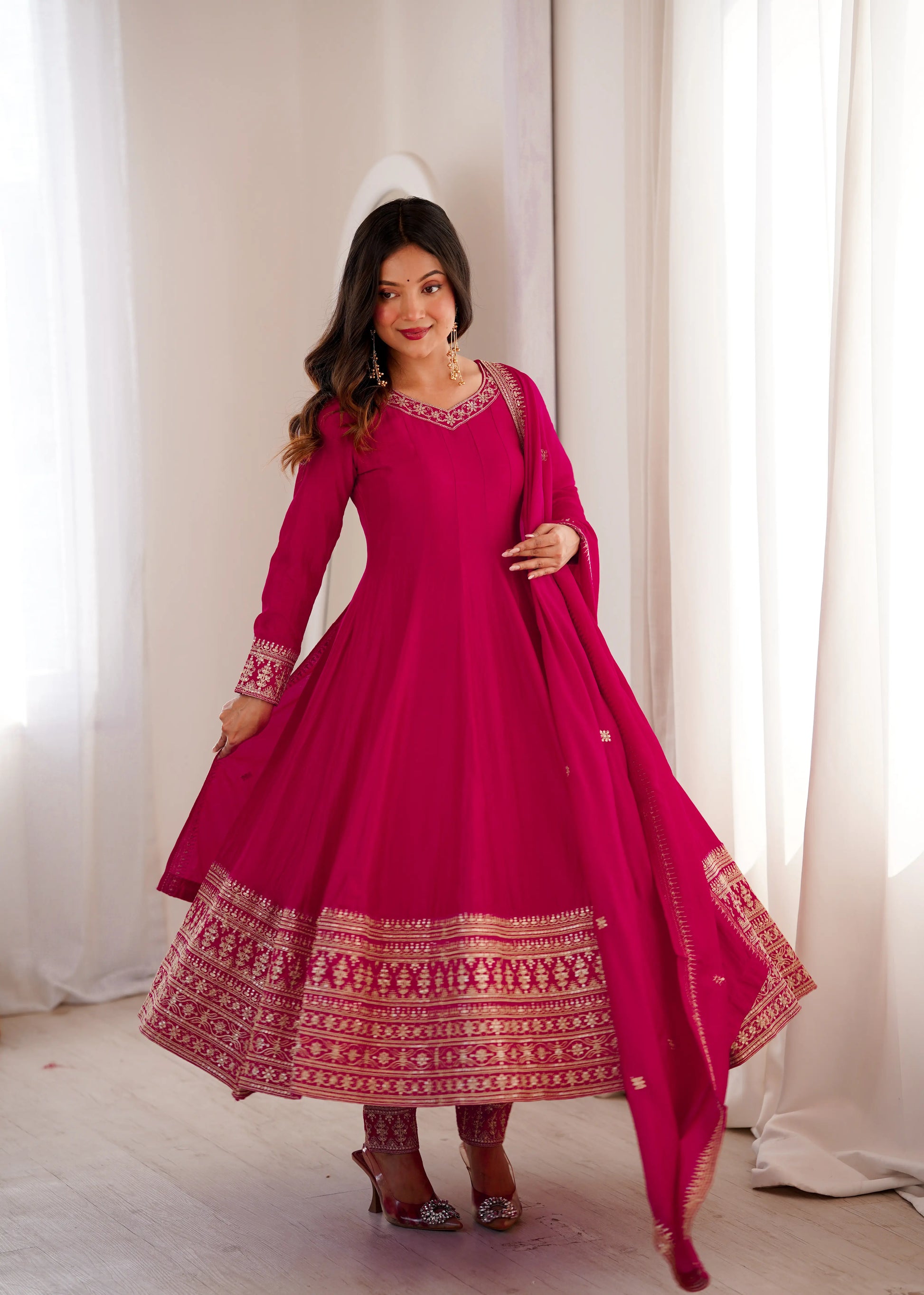 Royal Blooming Vichitra Silk Anarkali Set for Festive and Wedding Wear