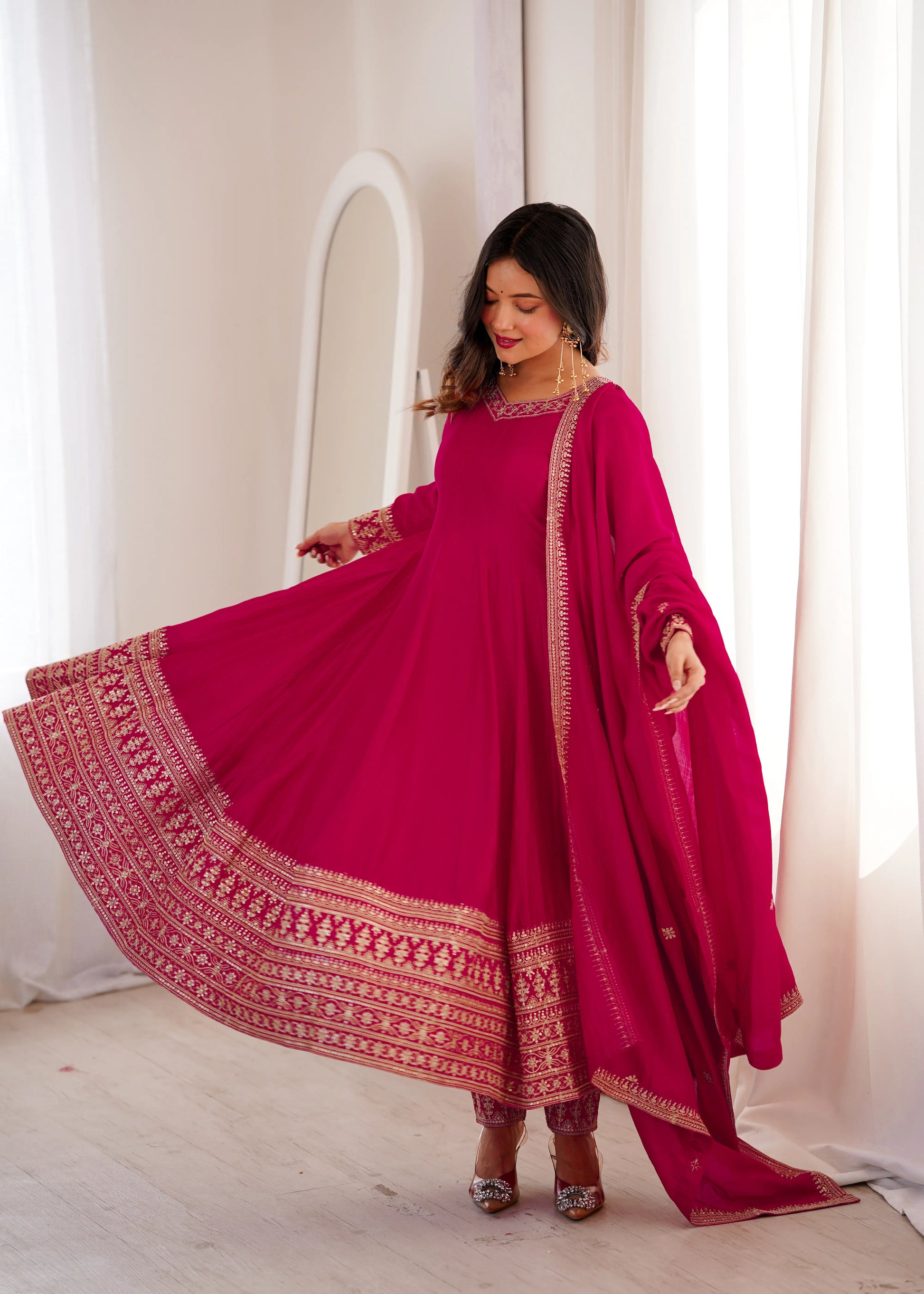 Royal Blooming Vichitra Silk Anarkali Set for Festive and Wedding Wear