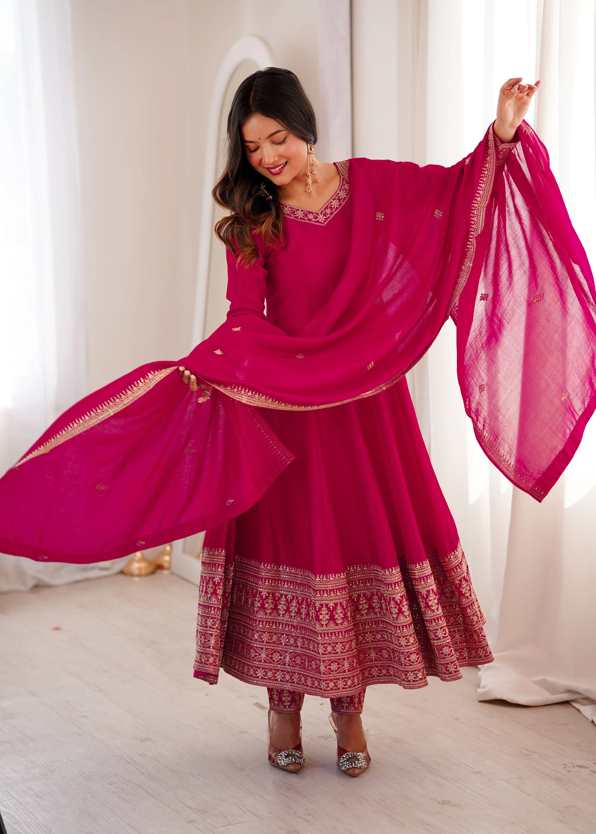 Royal Blooming Vichitra Silk Anarkali Set for Festive and Wedding Wear
