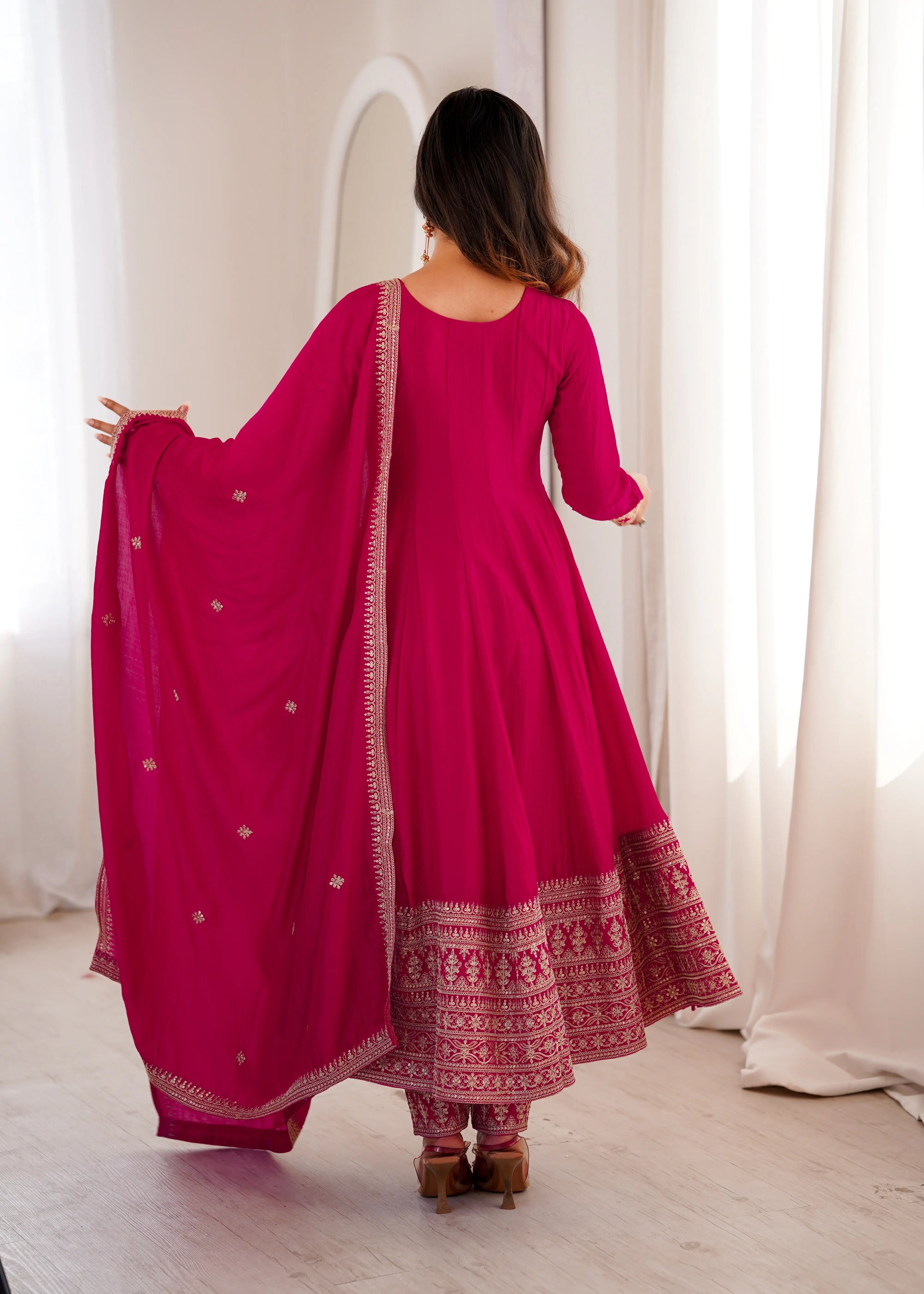 Royal Blooming Vichitra Silk Anarkali Set for Festive and Wedding Wear
