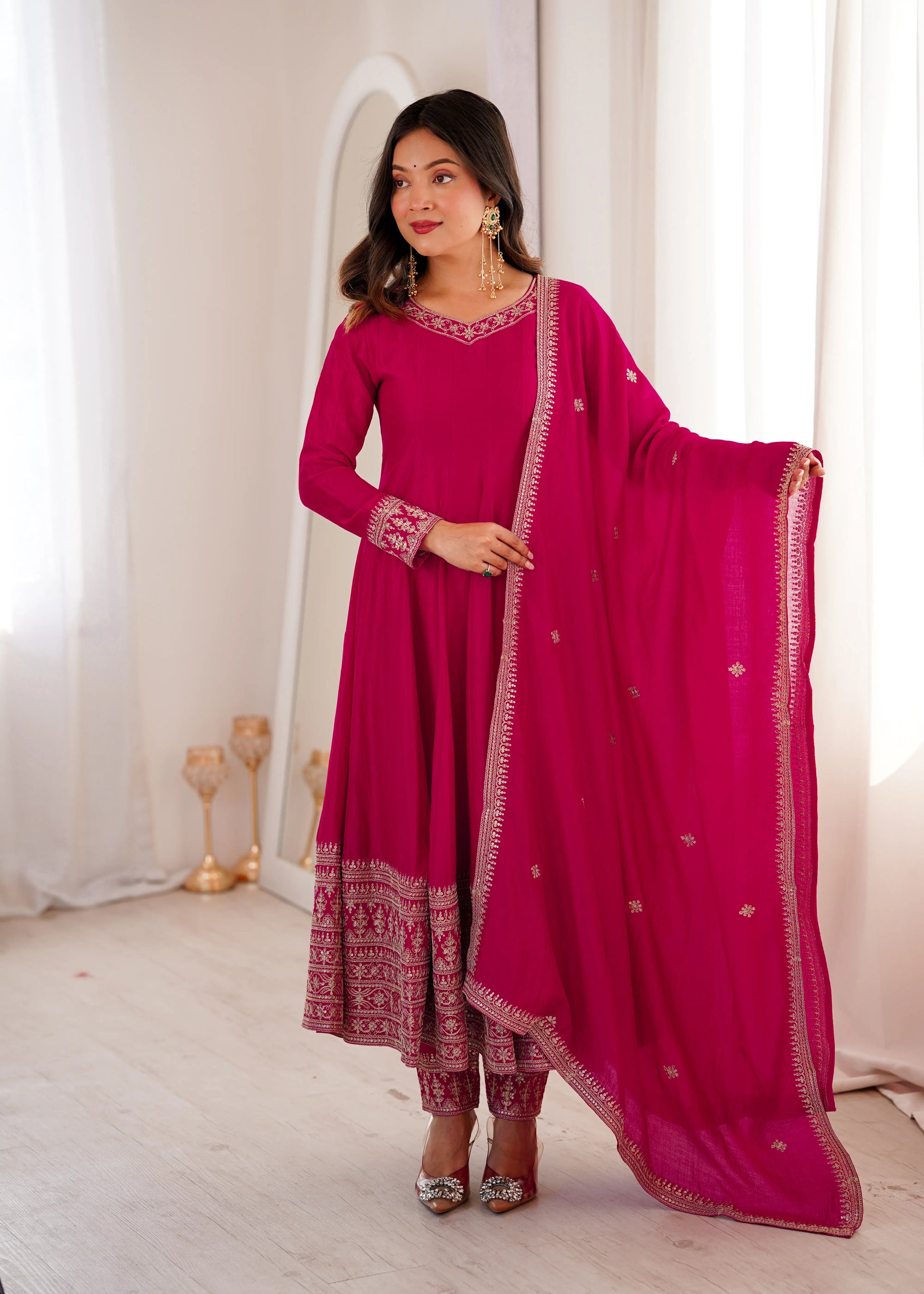 Royal Blooming Vichitra Silk Anarkali Set for Festive and Wedding Wear