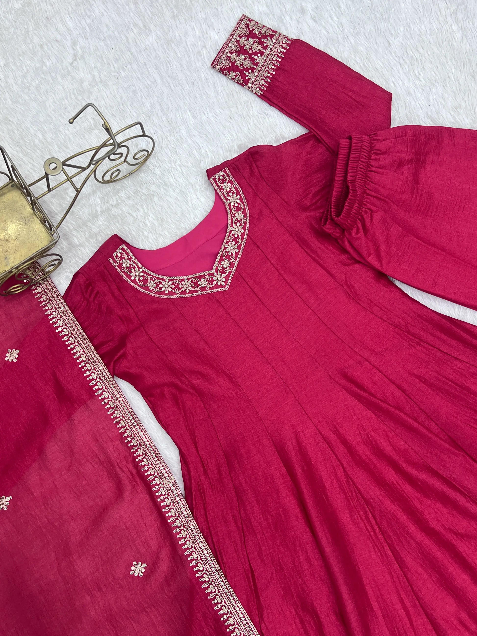Royal Blooming Vichitra Silk Anarkali Set for Festive and Wedding Wear