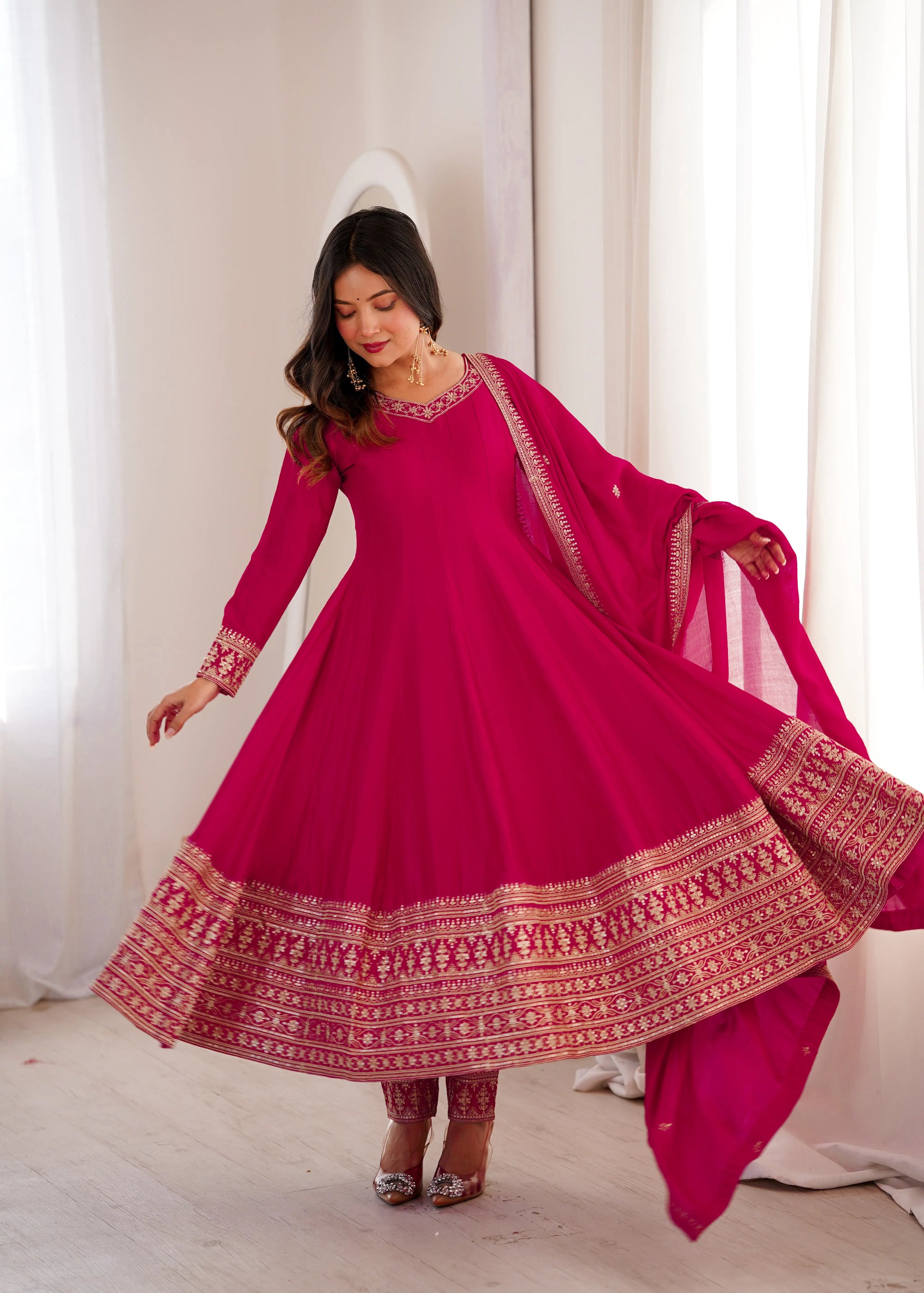 Royal Blooming Vichitra Silk Anarkali Set for Festive and Wedding Wear