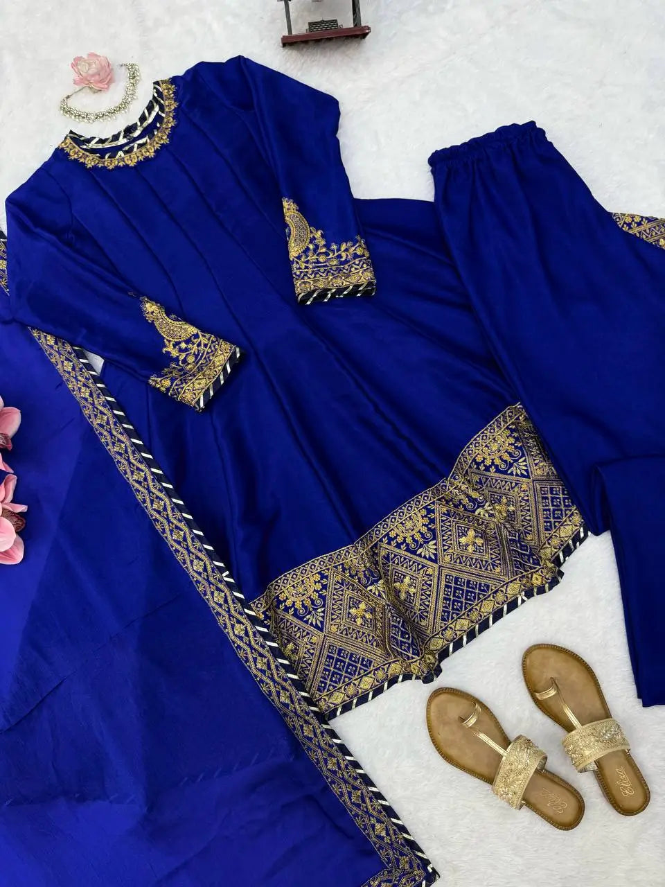 Royal Blue Celebrity inspired Gota Anarkali Gown set
