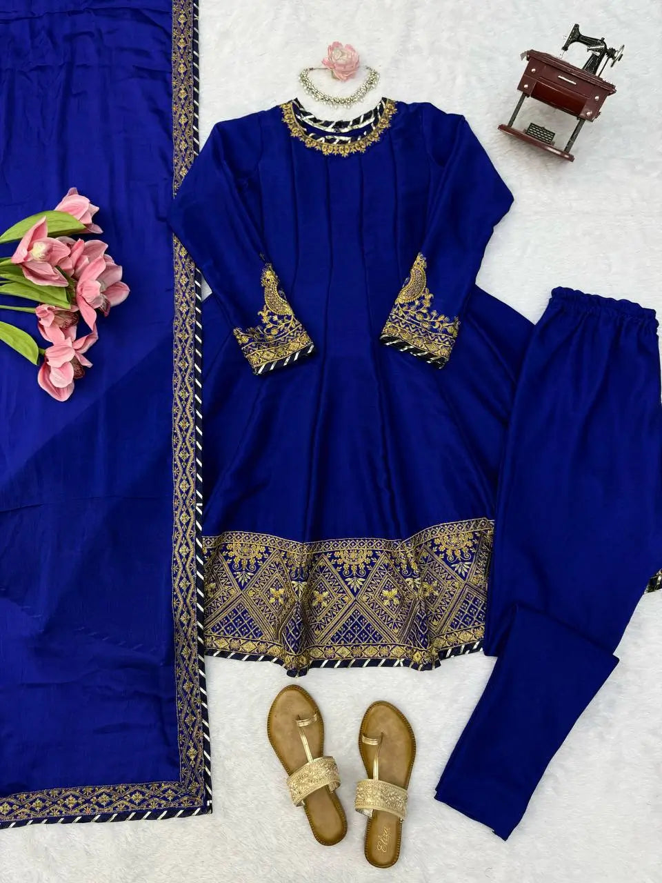 Royal Blue Celebrity inspired Gota Anarkali Gown set