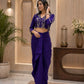 Royal Blue Chinon Silk Dhoti Set with Embroidery Sequins Cording Work
