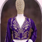 Royal Blue Chinon Silk Dhoti Set with Embroidery Sequins Cording Work