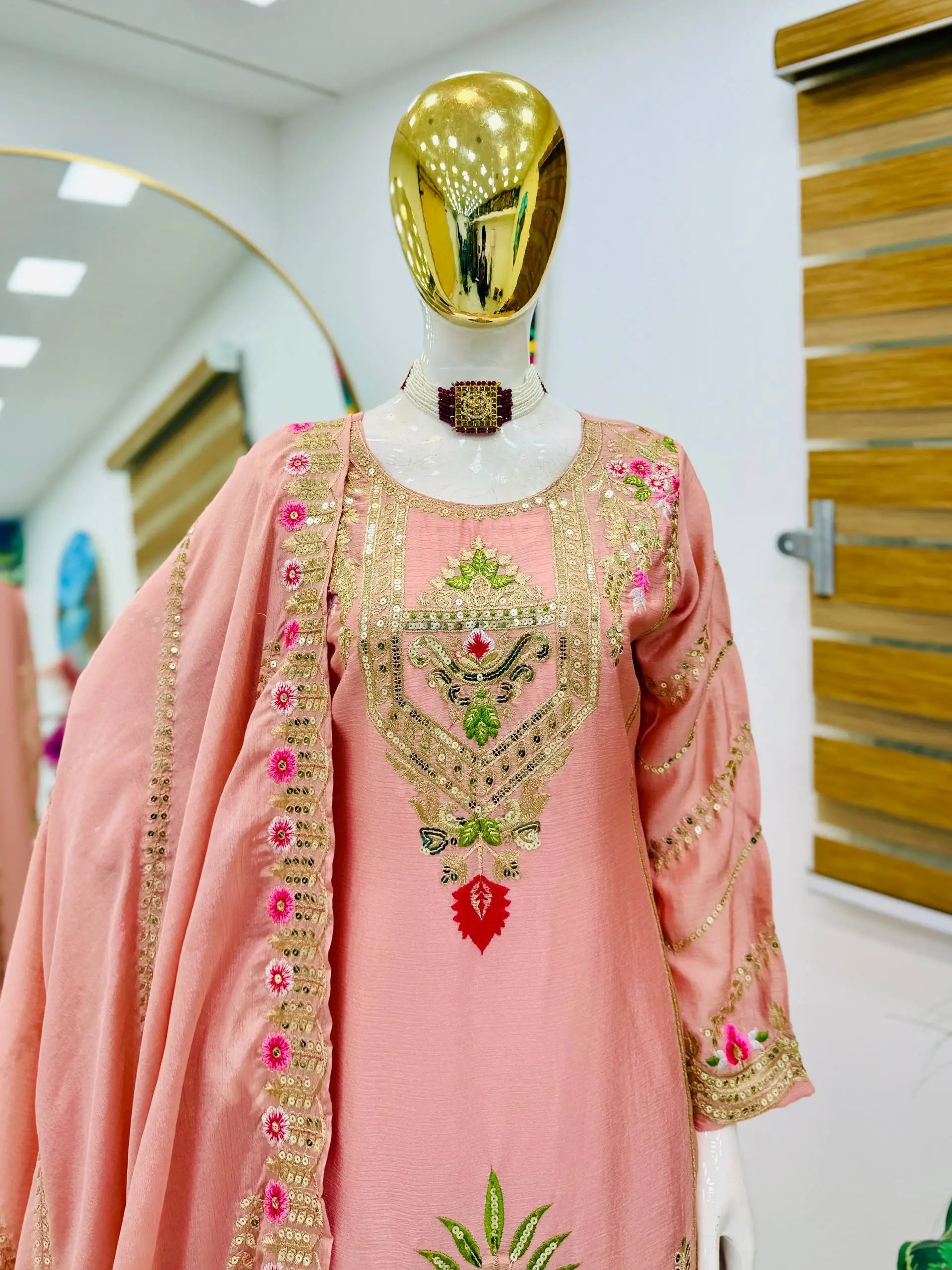 Royal Blue Chinon Silk Embroidered Sharara Suit with Dupatta – Heavy Sequence & Thread Work