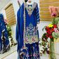 Royal Blue Chinon Silk Embroidered Sharara Suit with Dupatta – Heavy Sequence & Thread Work
