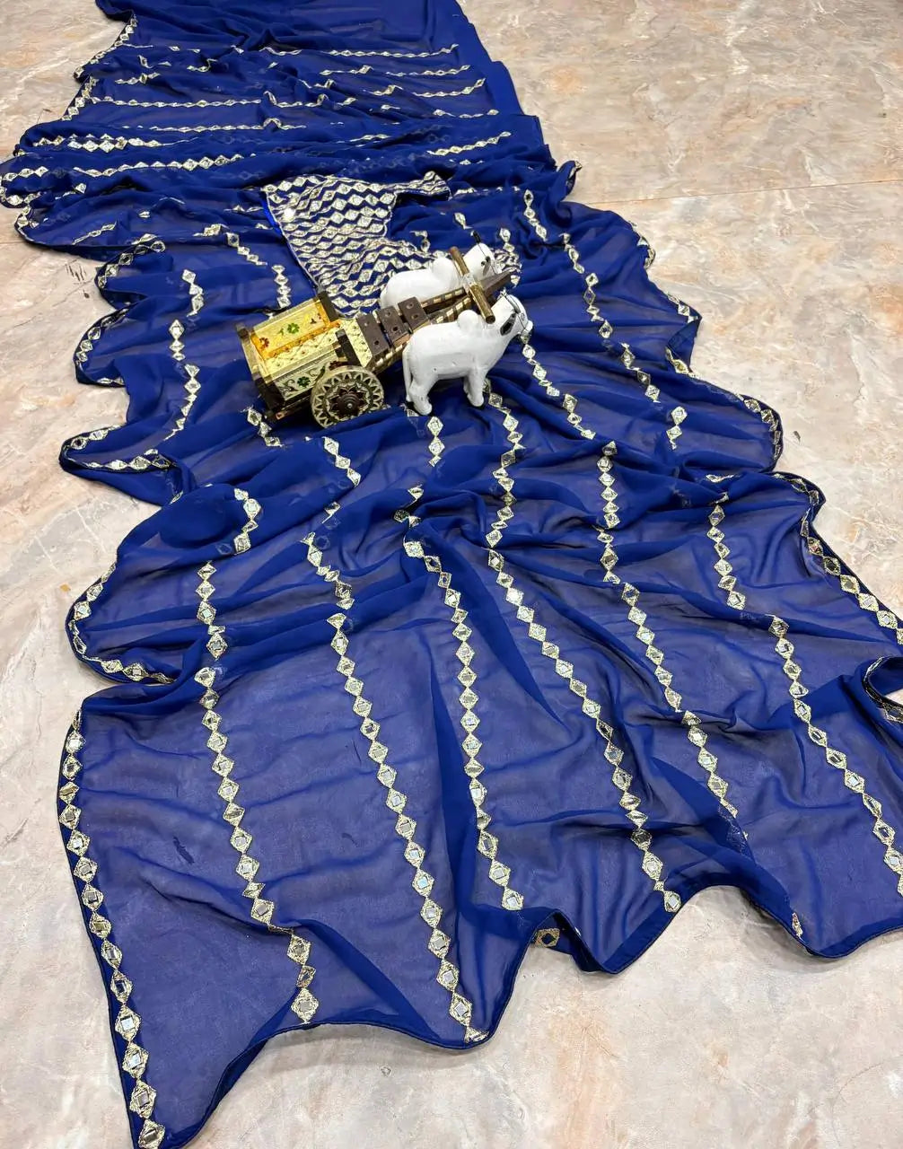 Royal Blue Embroidered Ready to Wear Saree