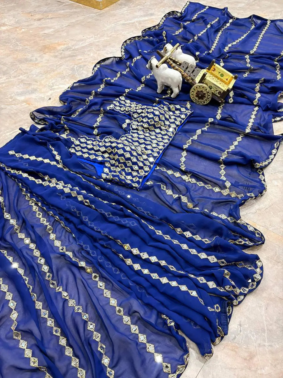 Royal Blue Embroidered Ready to Wear Saree