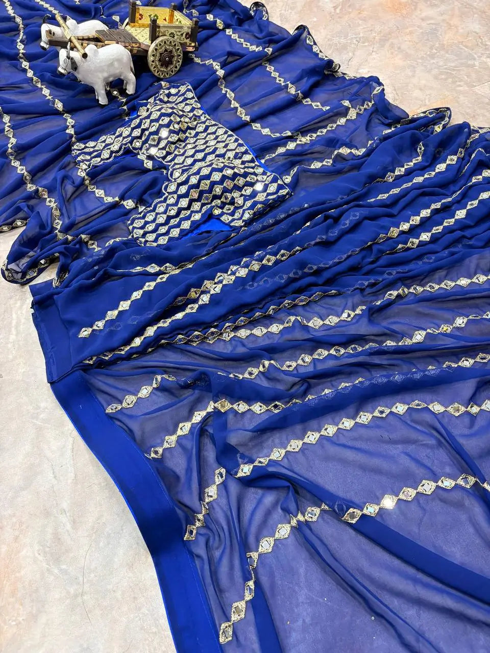 Royal Blue Embroidered Ready to Wear Saree