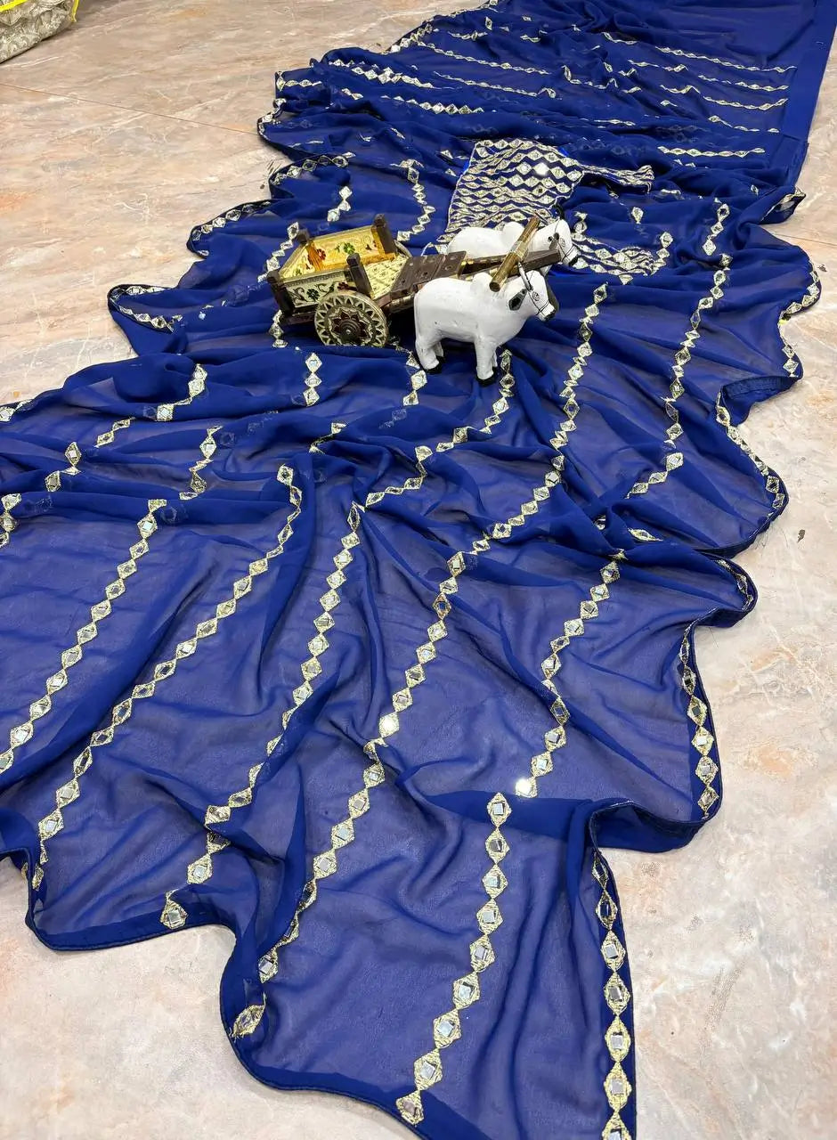 Royal Blue Embroidered Ready to Wear Saree