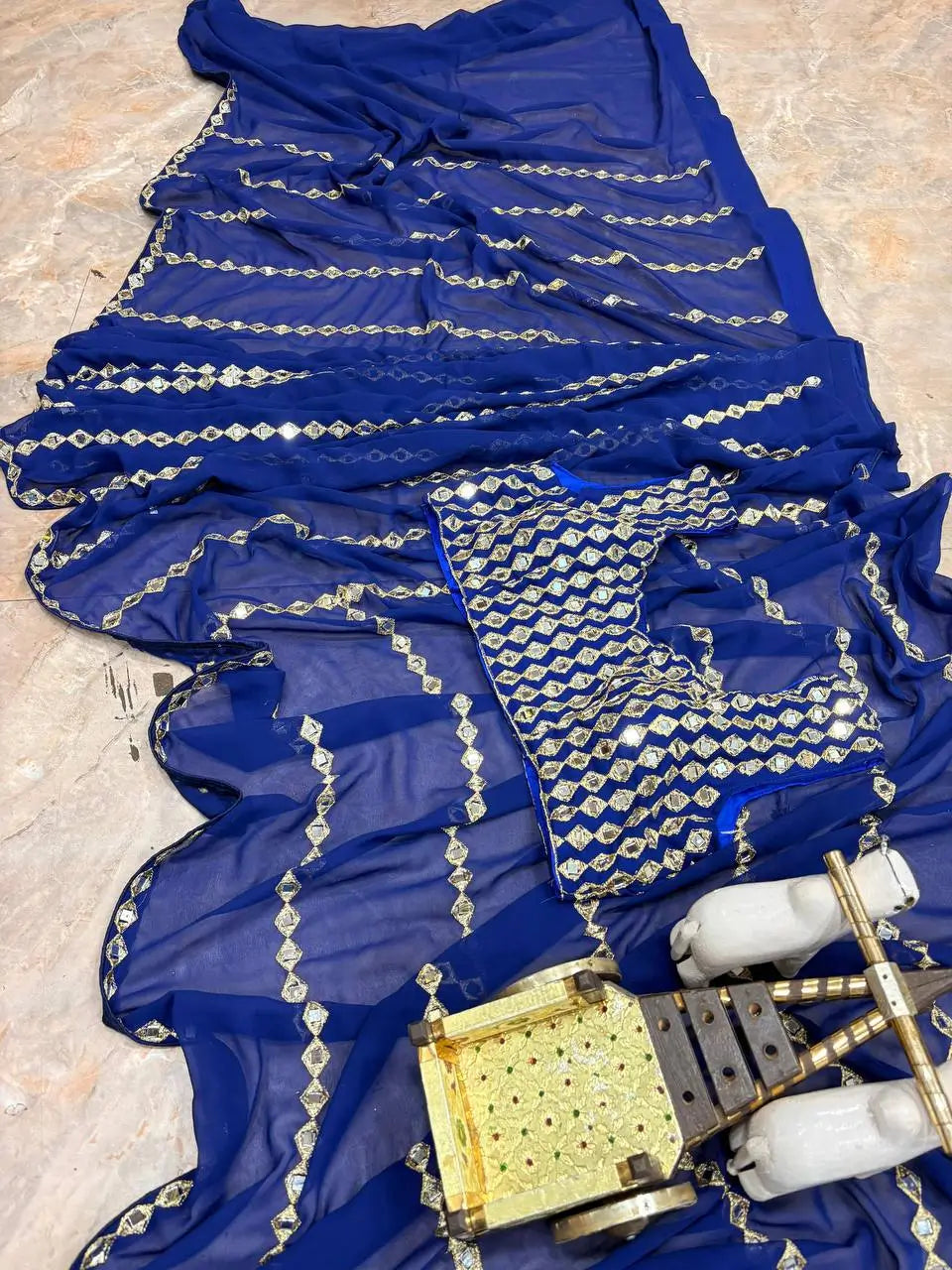 Royal Blue Embroidered Ready to Wear Saree