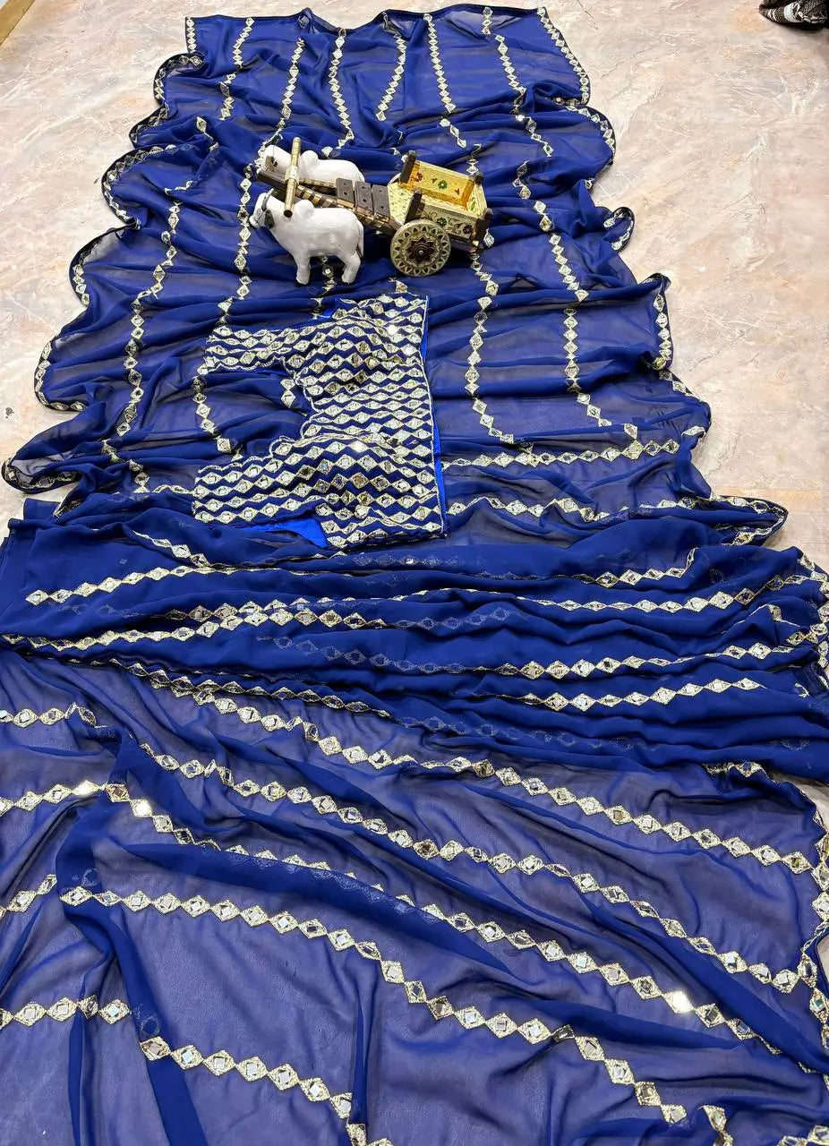 Royal Blue Embroidered Ready to Wear Saree
