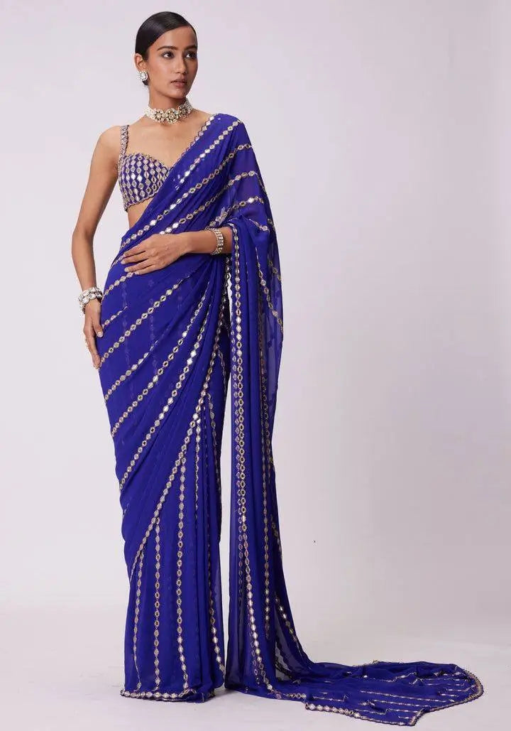 Royal Blue Embroidered Ready to Wear Saree