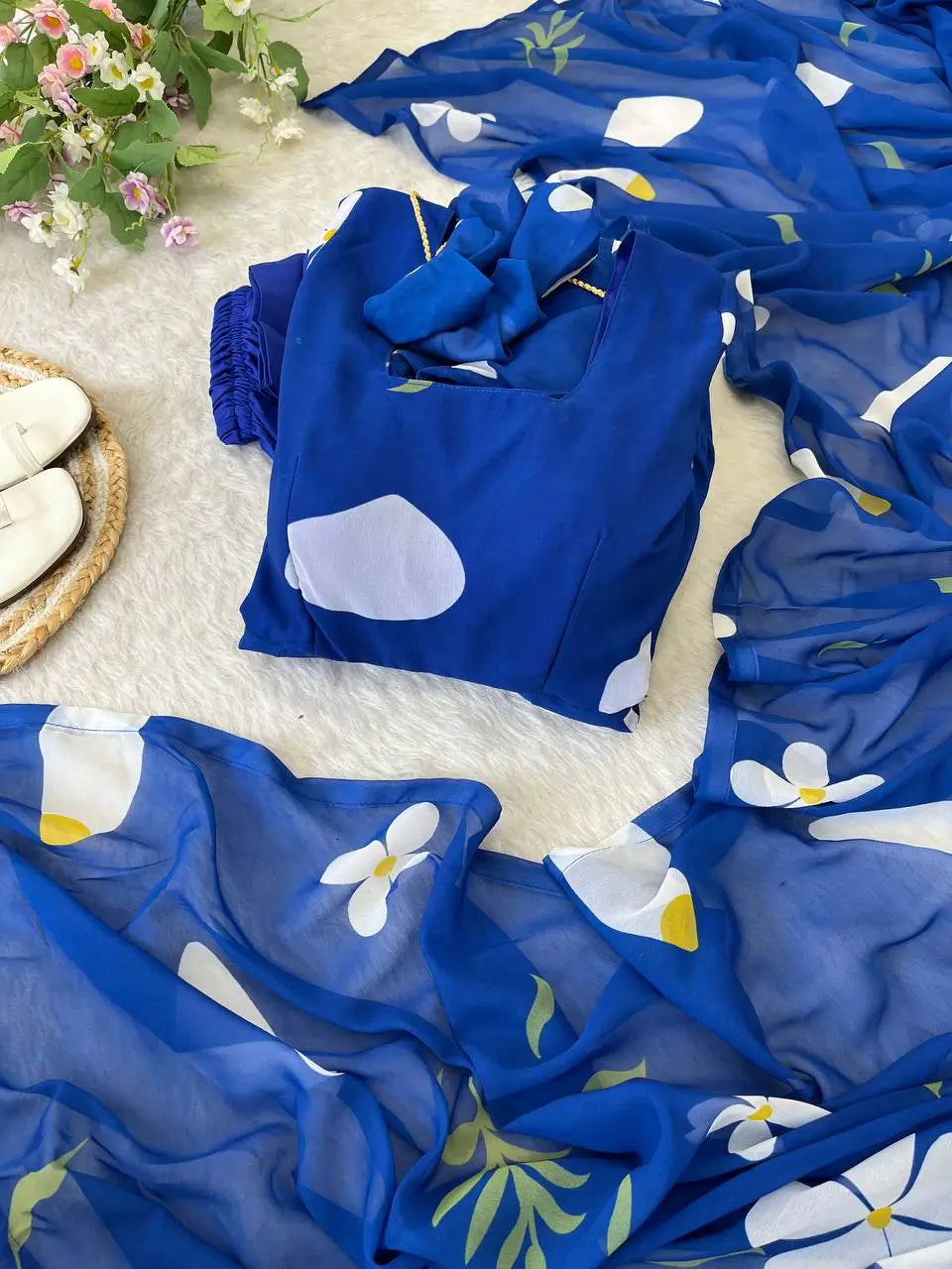 Royal Blue Fox Georgette Printed Anarkali Set with Dupatta