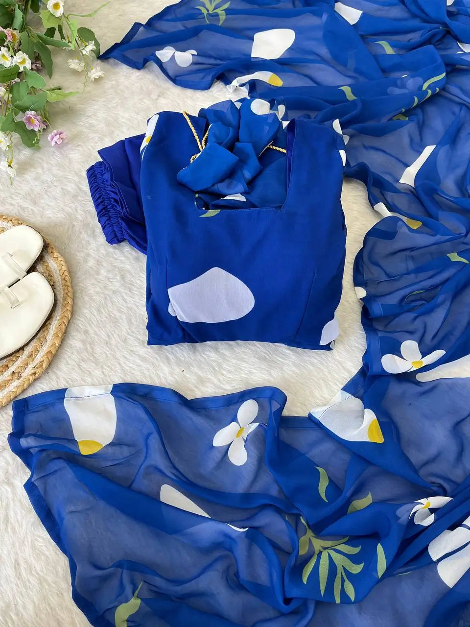 Royal Blue Fox Georgette Printed Anarkali Set with Dupatta