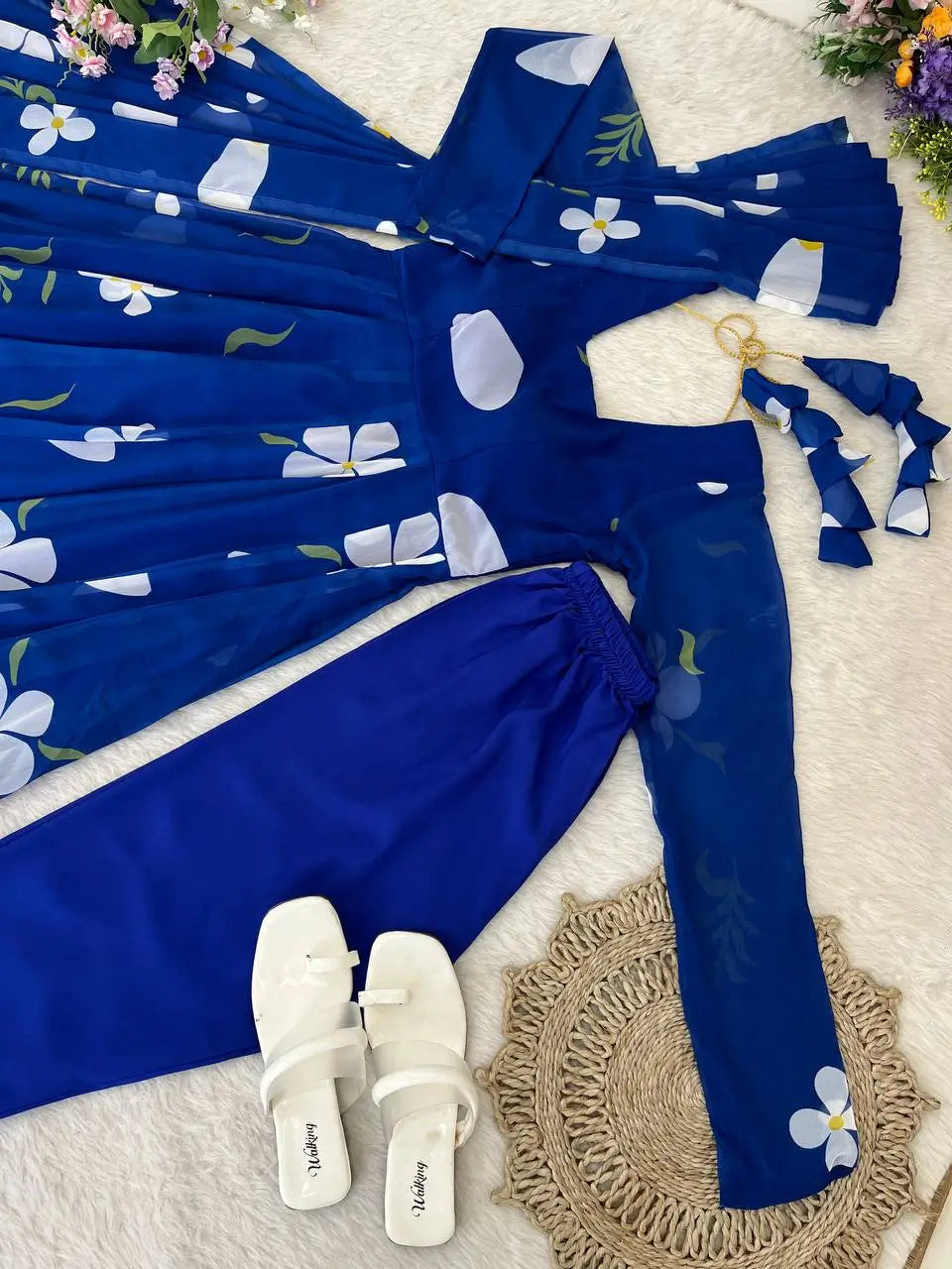 Royal Blue Fox Georgette Printed Anarkali Set with Dupatta