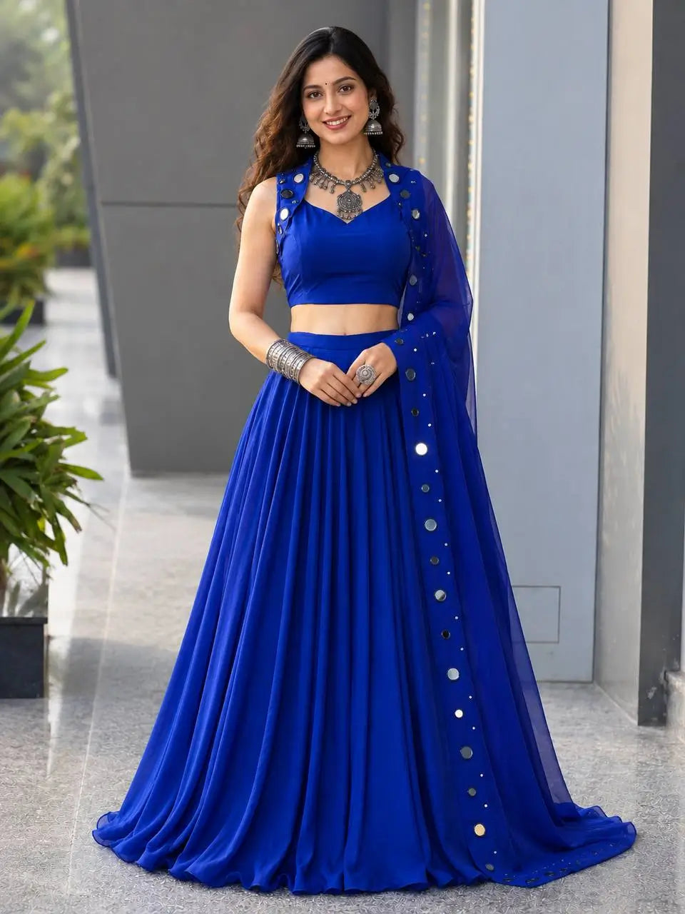 Royal Blue Mirror Lehenga
