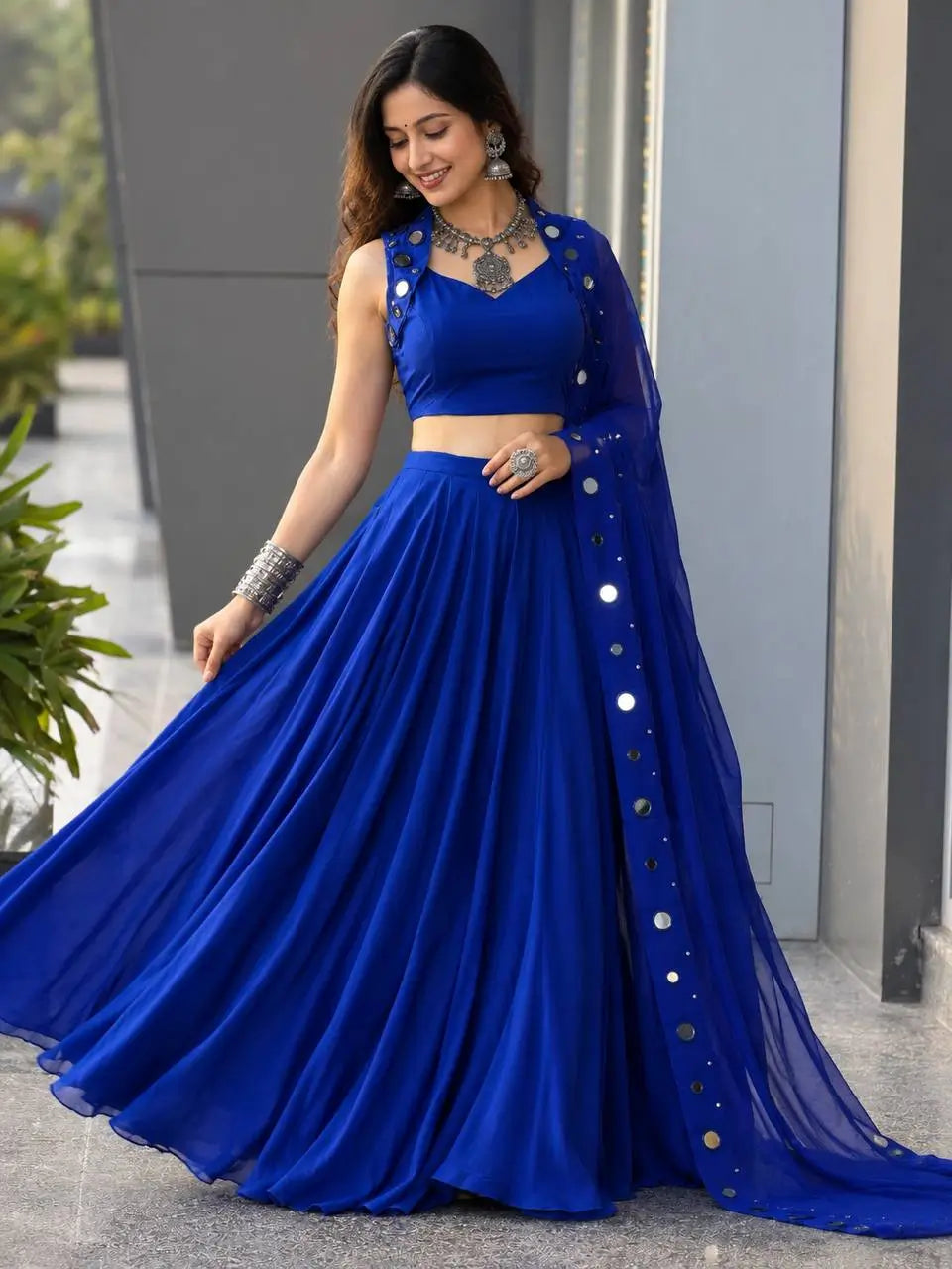 Royal Blue Mirror Lehenga