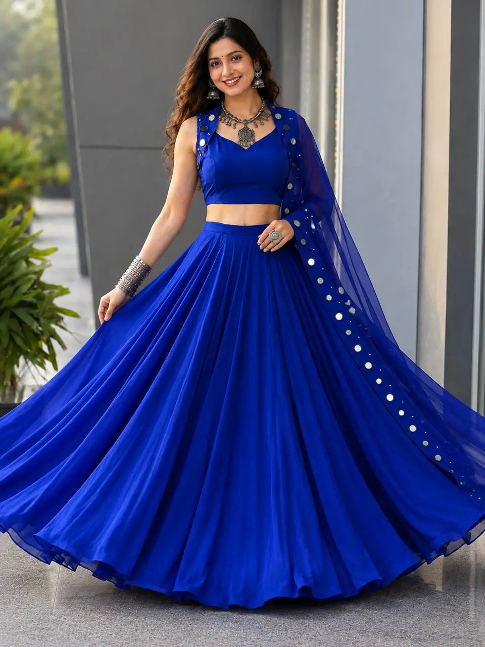 Royal Blue Mirror Lehenga