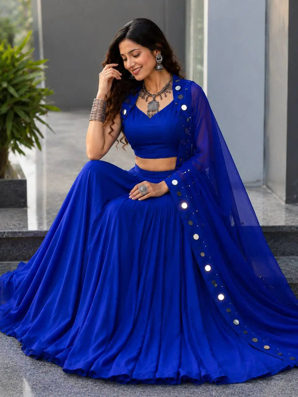 Royal Blue Mirror Lehenga
