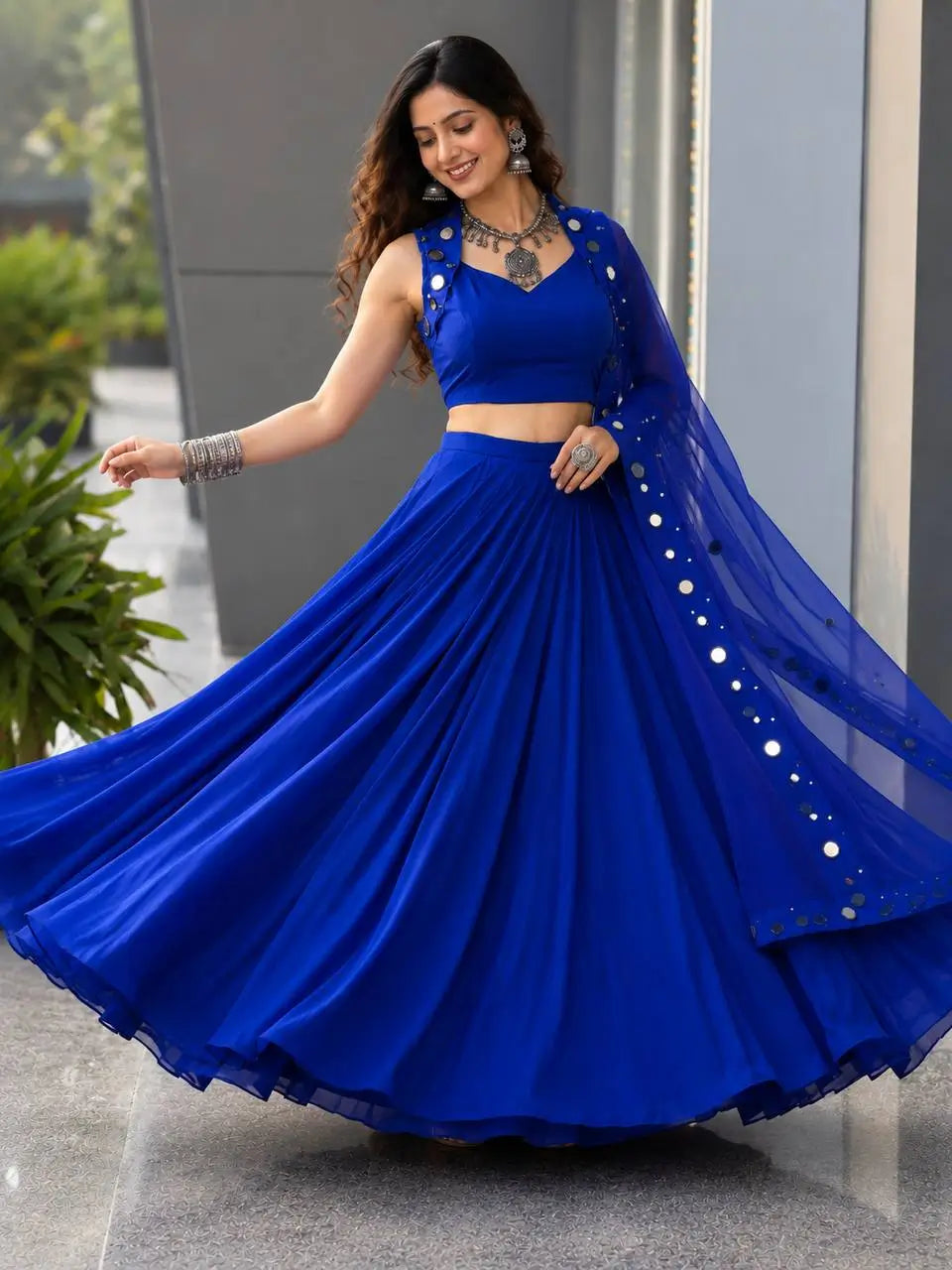 Royal Blue Mirror Lehenga