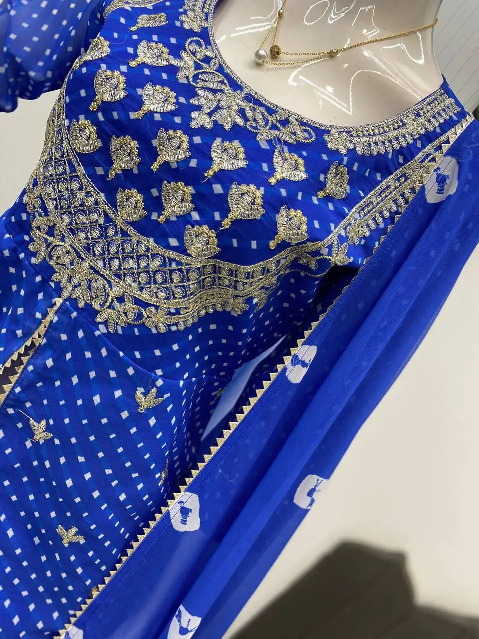 Royal Blue Printed Georgette Lehenga Set with Dupatta