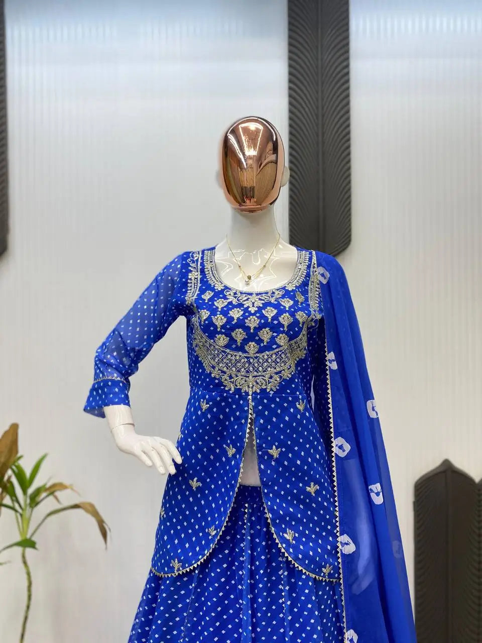 Royal Blue Printed Georgette Lehenga Set with Dupatta
