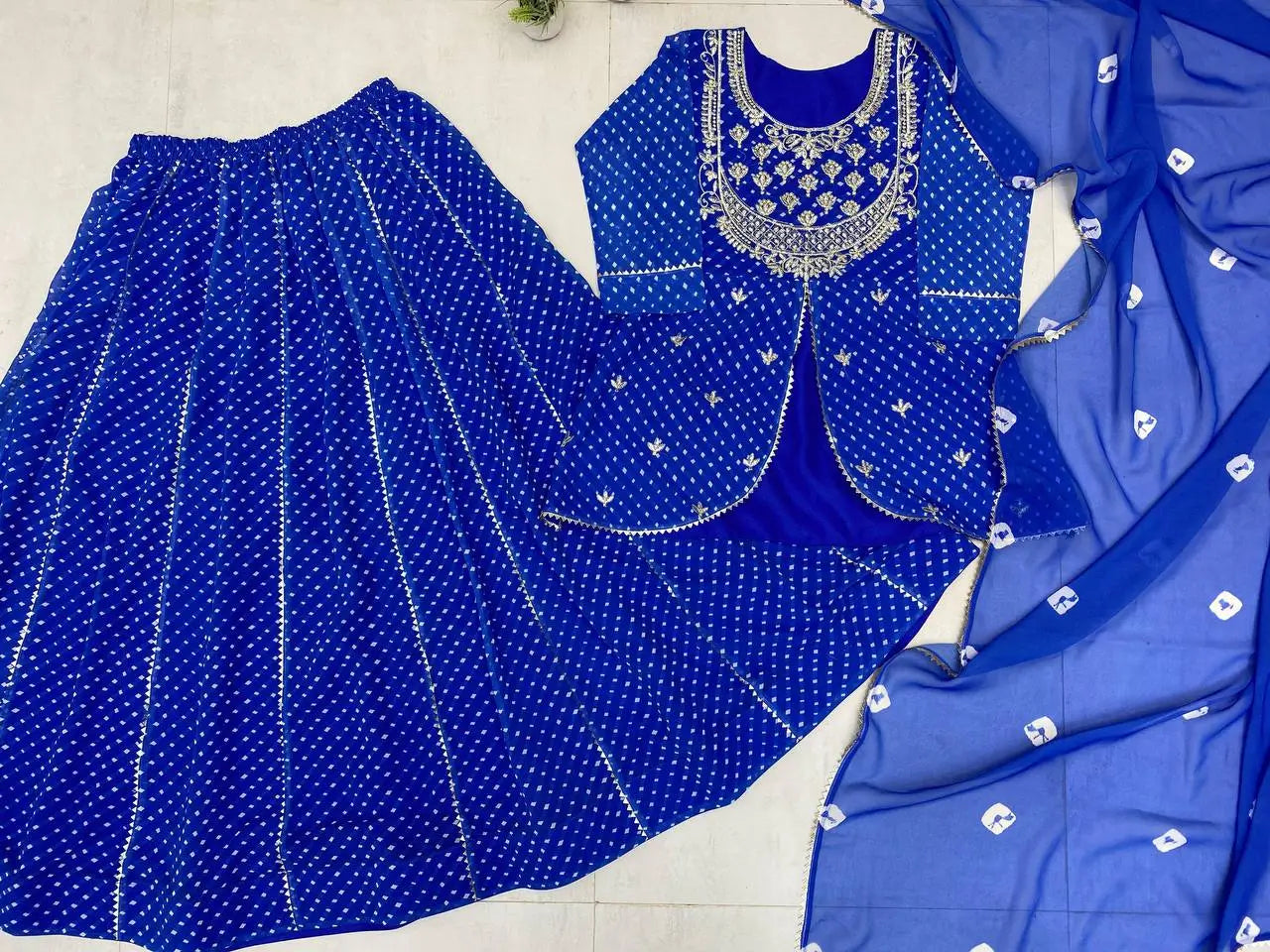 Royal Blue Printed Georgette Lehenga Set with Dupatta