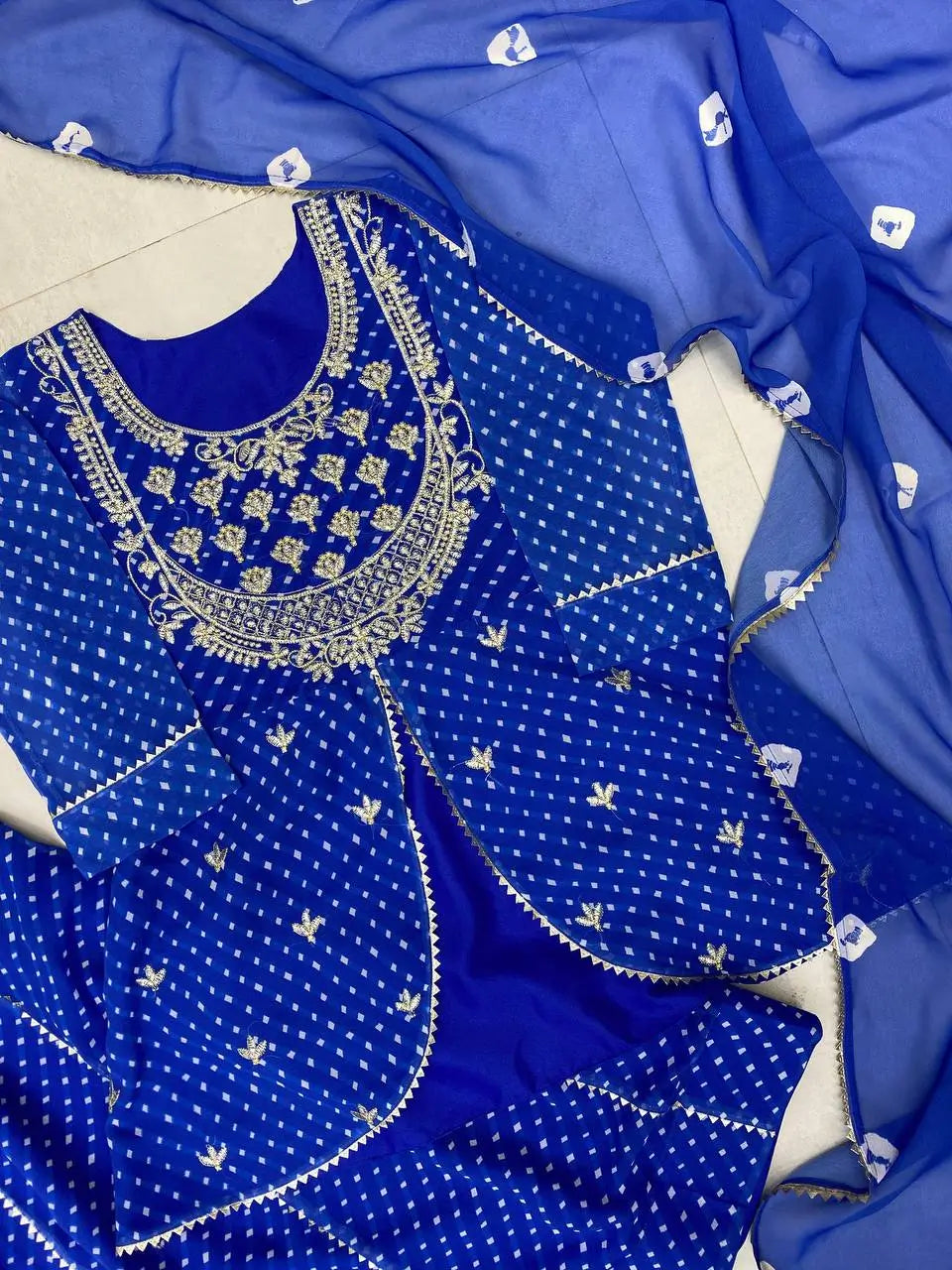 Royal Blue Printed Georgette Lehenga Set with Dupatta
