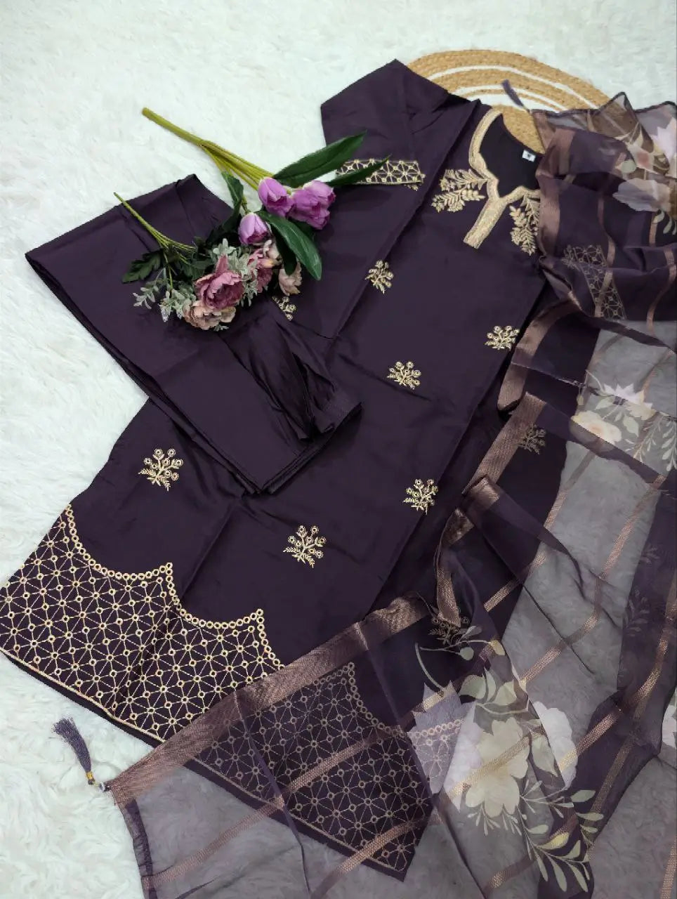 Royal Blue Viscose Chanderi Sequin Embroidered Kurta Set with Jacquard Dupatta | Festive Wear